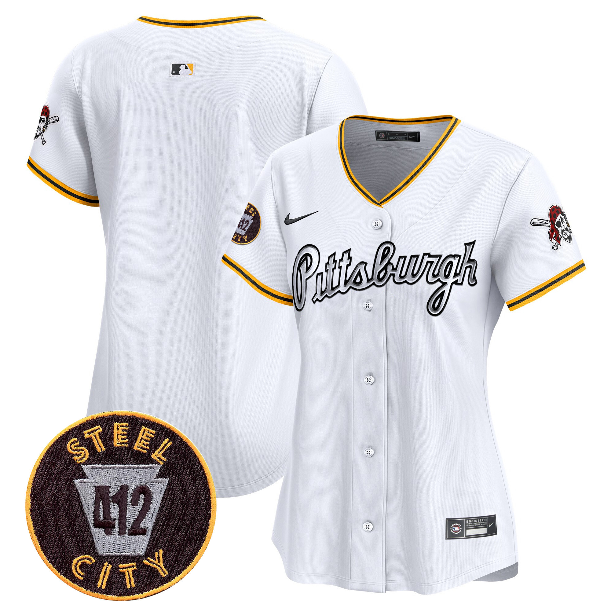 Women's Pittsburgh Pirates 412 Patch Vapor Premier Limited White Jersey V7 - All Stitched