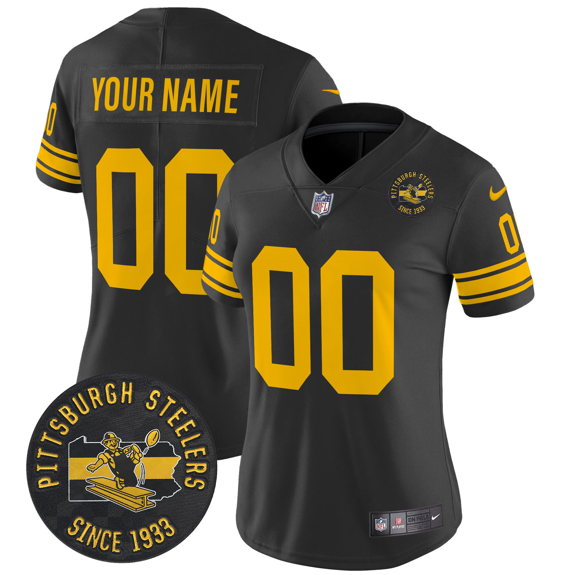 Women's Pittsburgh Steelers Throwback 1962 Vapor Limited Custom Black Jersey - All Stitched