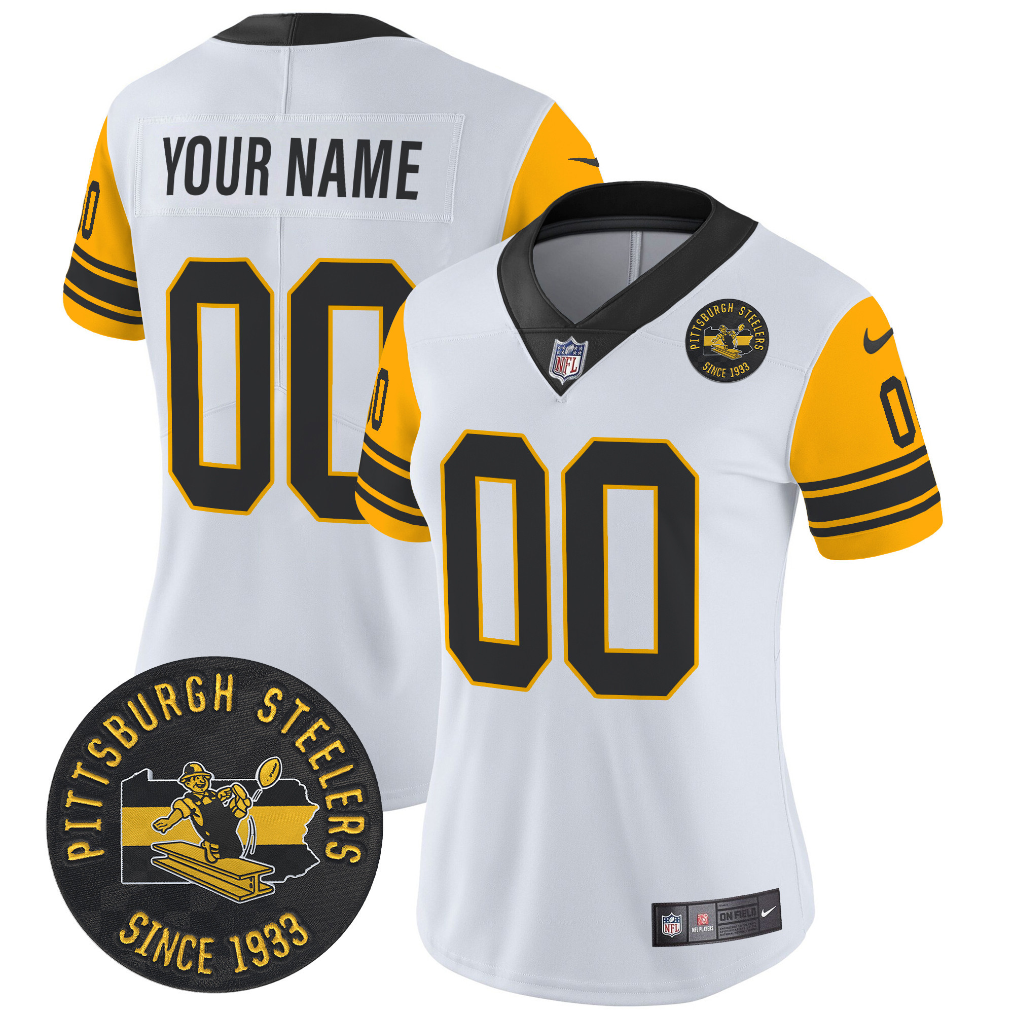 Women's Pittsburgh Steelers Throwback 1962 Vapor Limited Custom White Jersey - All Stitched