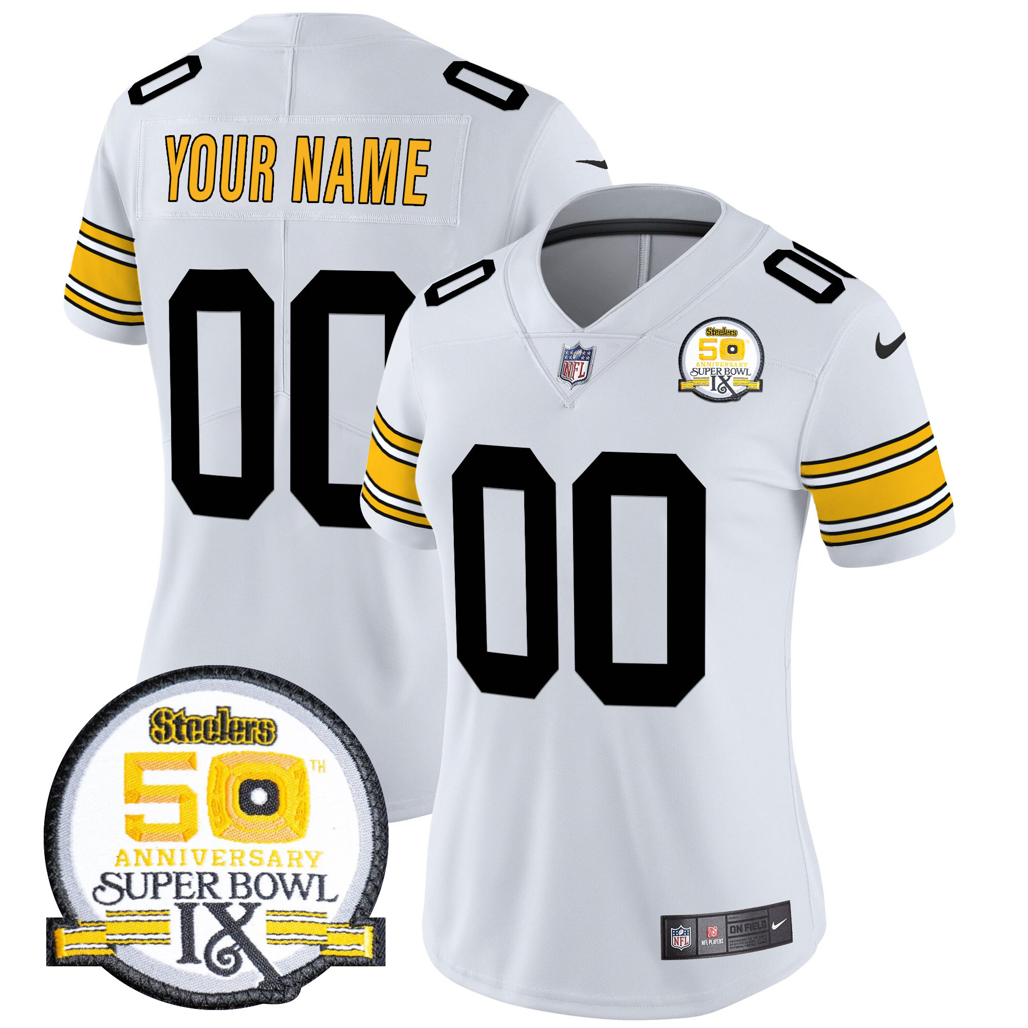 Women's Pittsburgh Steelers Throwback 2024 Vapor Limited Custom 1975 White Jersey - All Stitched