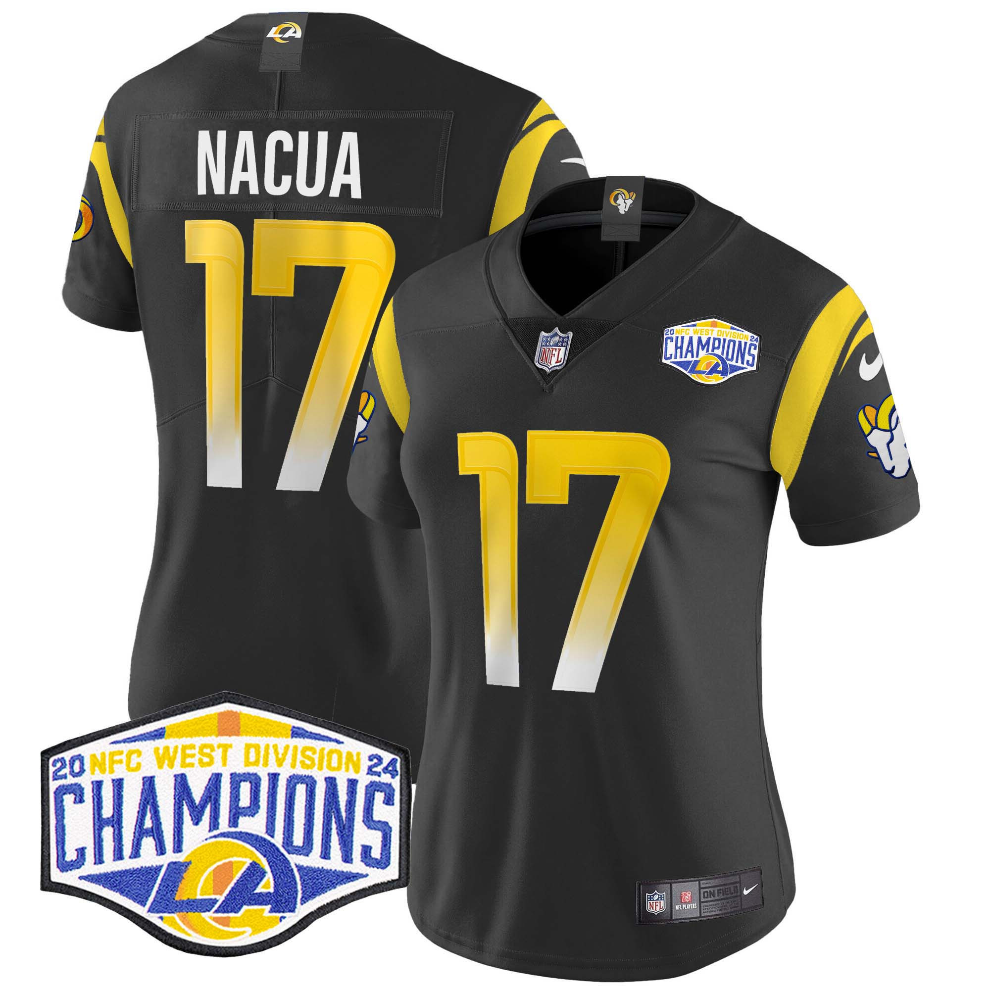 Women's Puka Nacua Los Angeles Rams 2024 NFC West Division Champions Vapor Limited Black Jersey - All Stitched