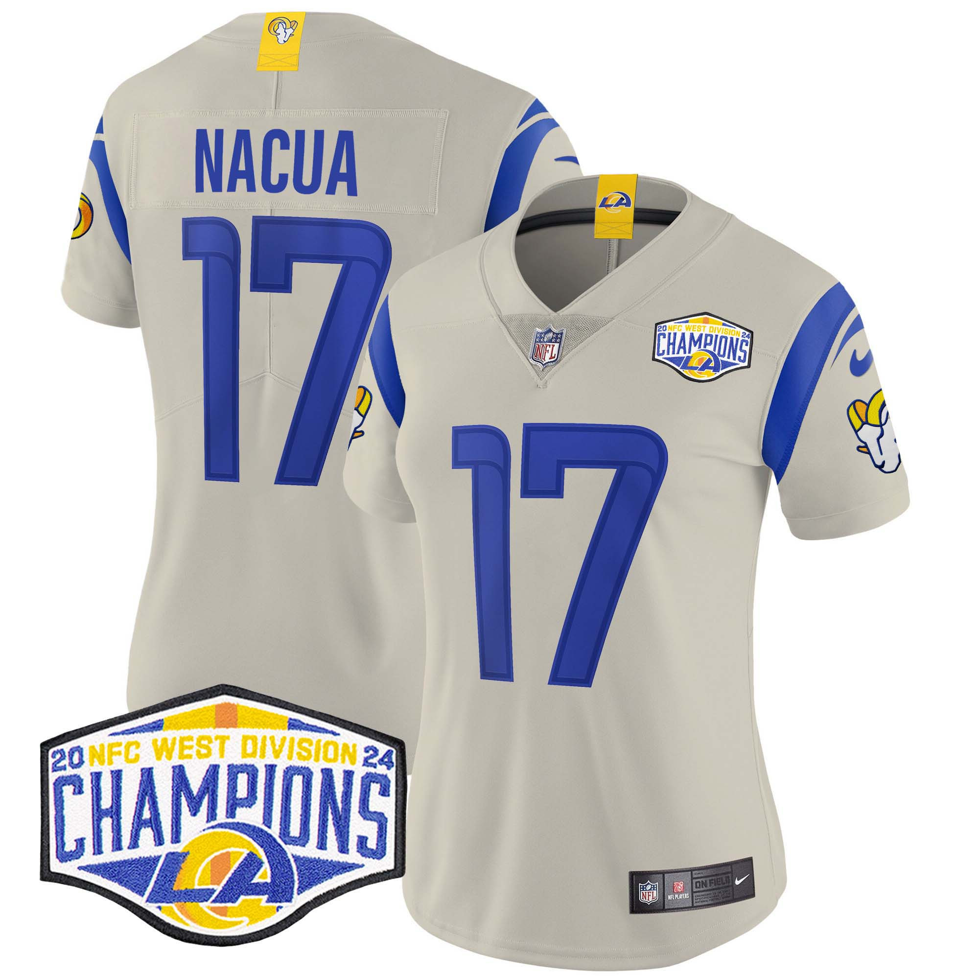 Women's Puka Nacua Los Angeles Rams 2024 NFC West Division Champions Vapor Limited Bone Jersey - All Stitched