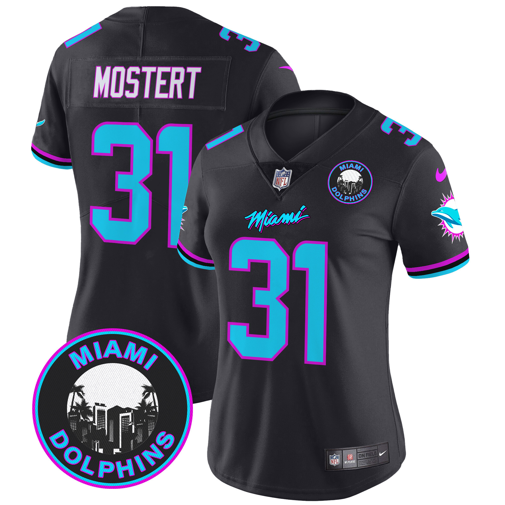 Women's Raheem Mostert Miami Dolphins "Miami Vice" Vapor Limited Black Jersey V3 - All Stitched