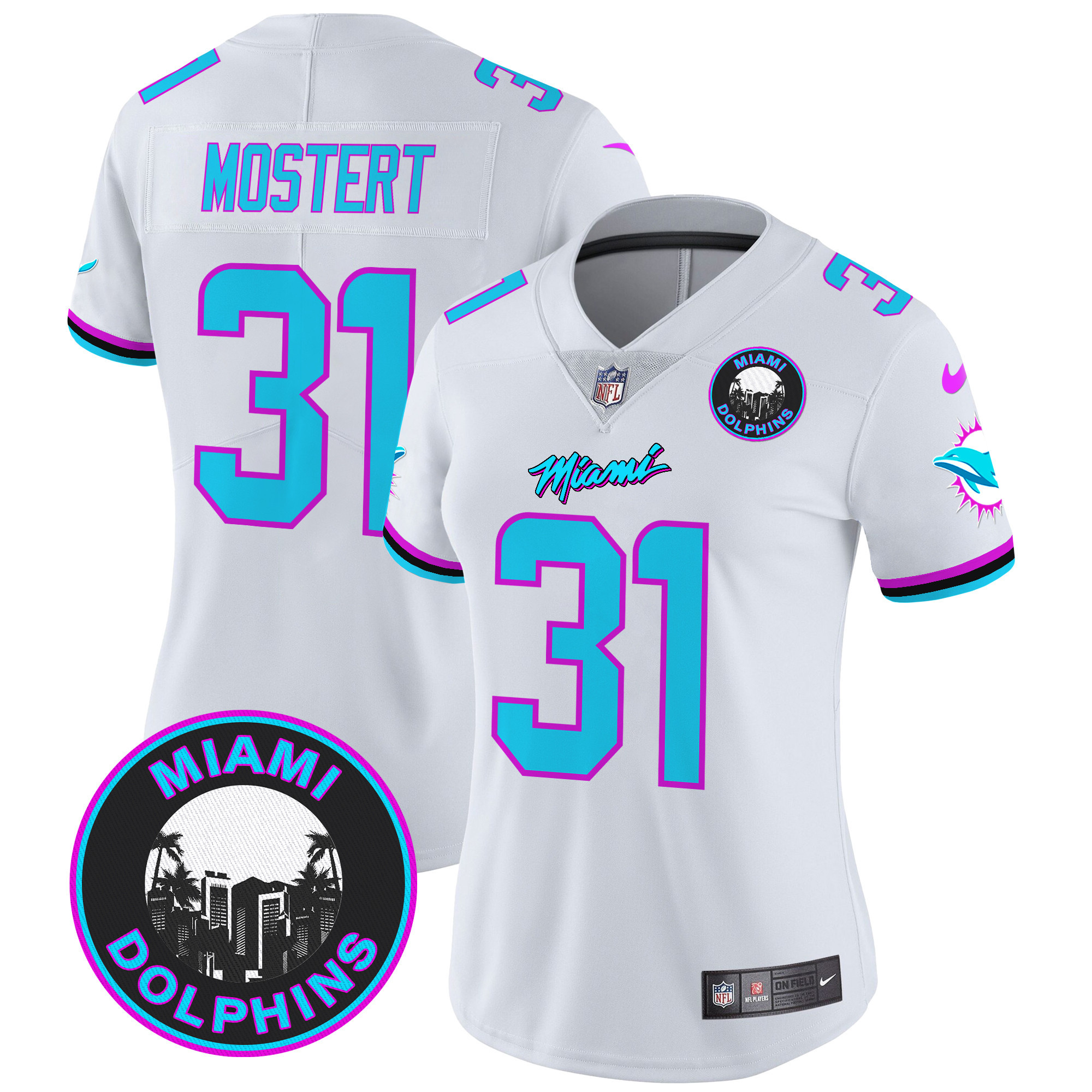 Women's Raheem Mostert Miami Dolphins "Miami Vice" Vapor Limited White Jersey V3 - All Stitched