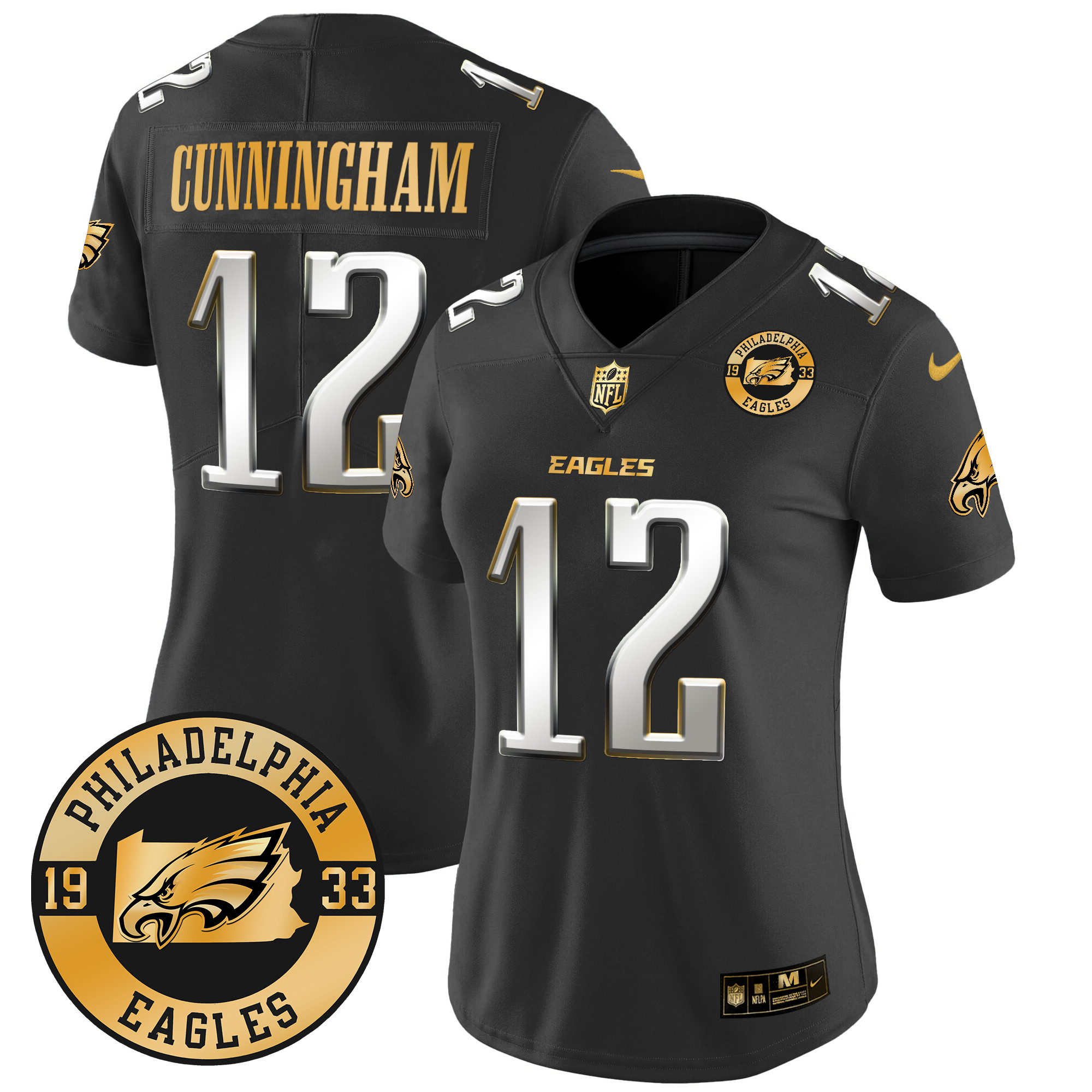 Women's Randall Cunningham Philadelphia Eagles 2024 Gold Vapor Limited Black Limited Jersey - All Stitched