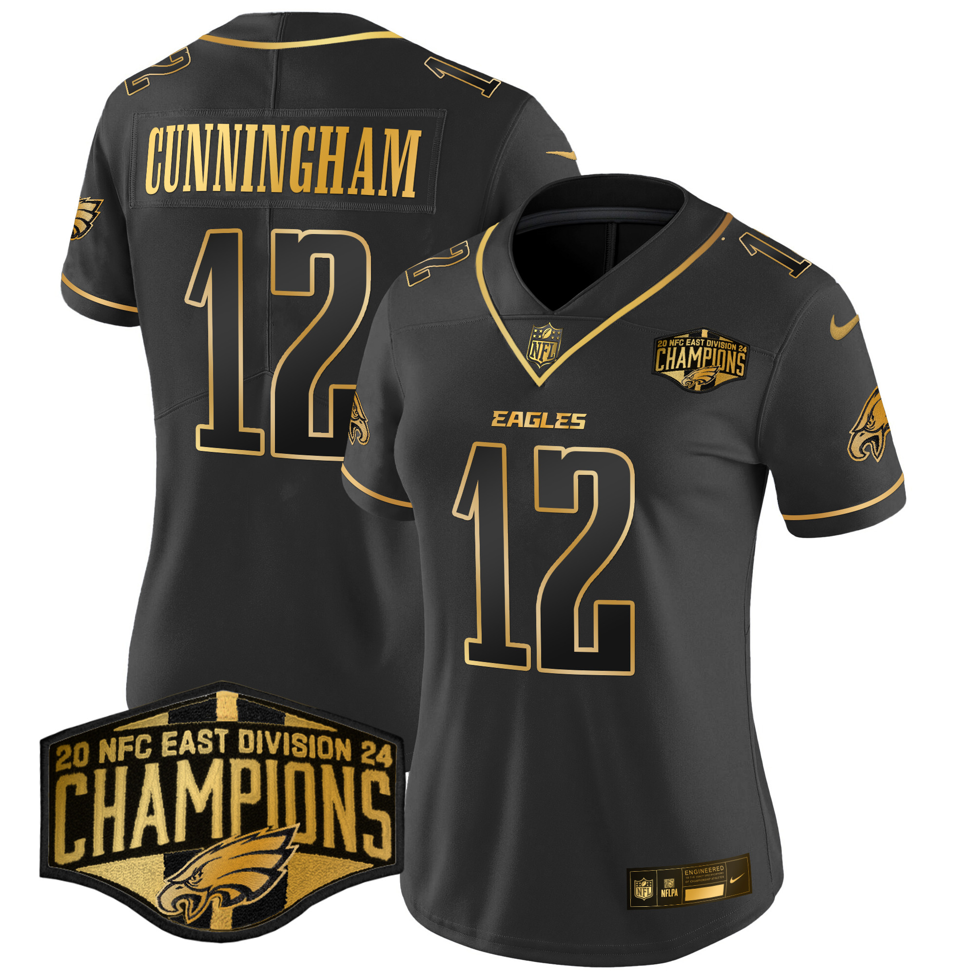 Women's Randall Cunningham Philadelphia Eagles 2024 NFC East Division Champions Gold Vapor Limited Black Gold Jersey - All Stitched