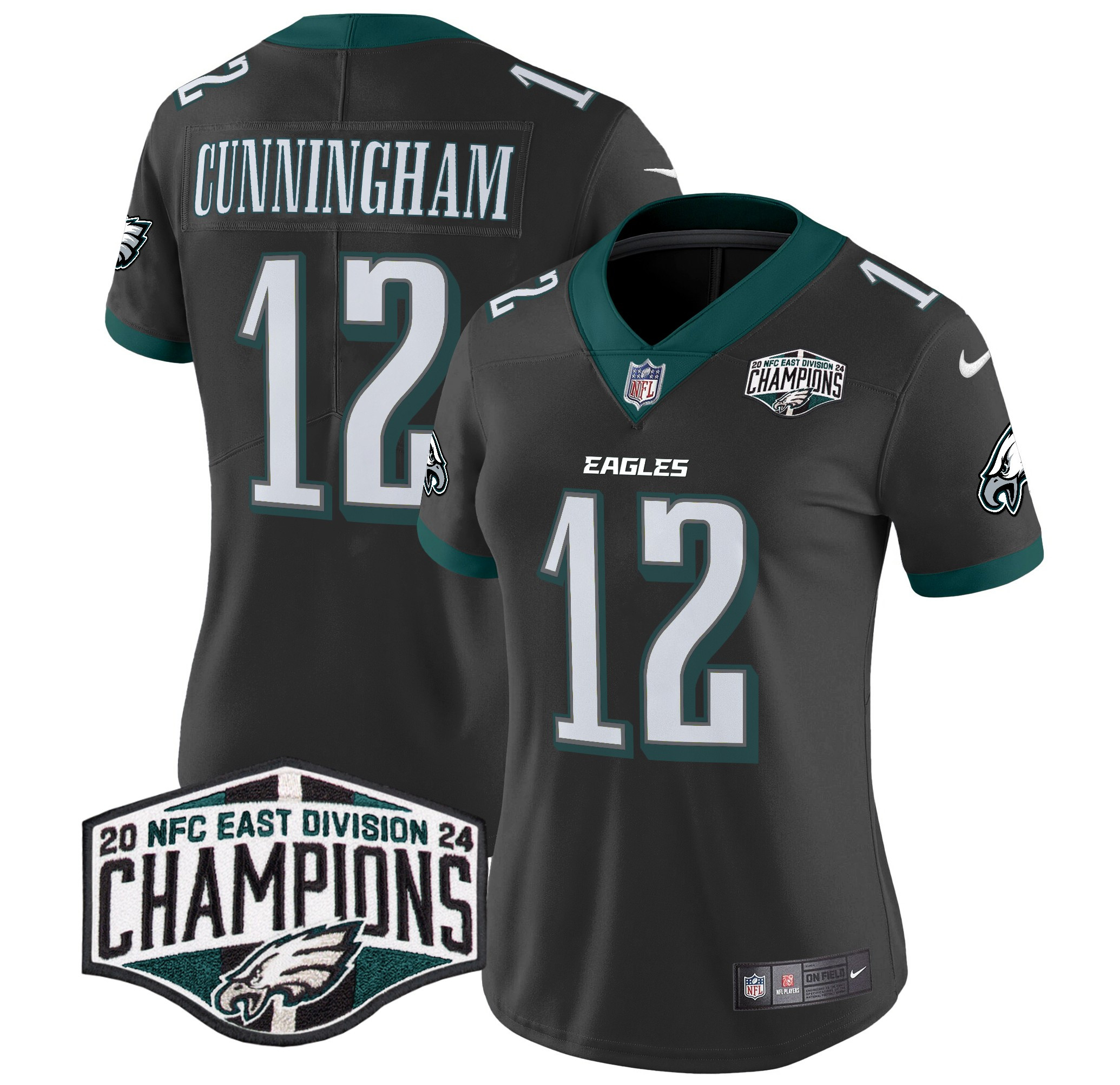 Women's Randall Cunningham Philadelphia Eagles 2024 NFC East Division Champions Vapor Limited Black Jersey - All Stitched