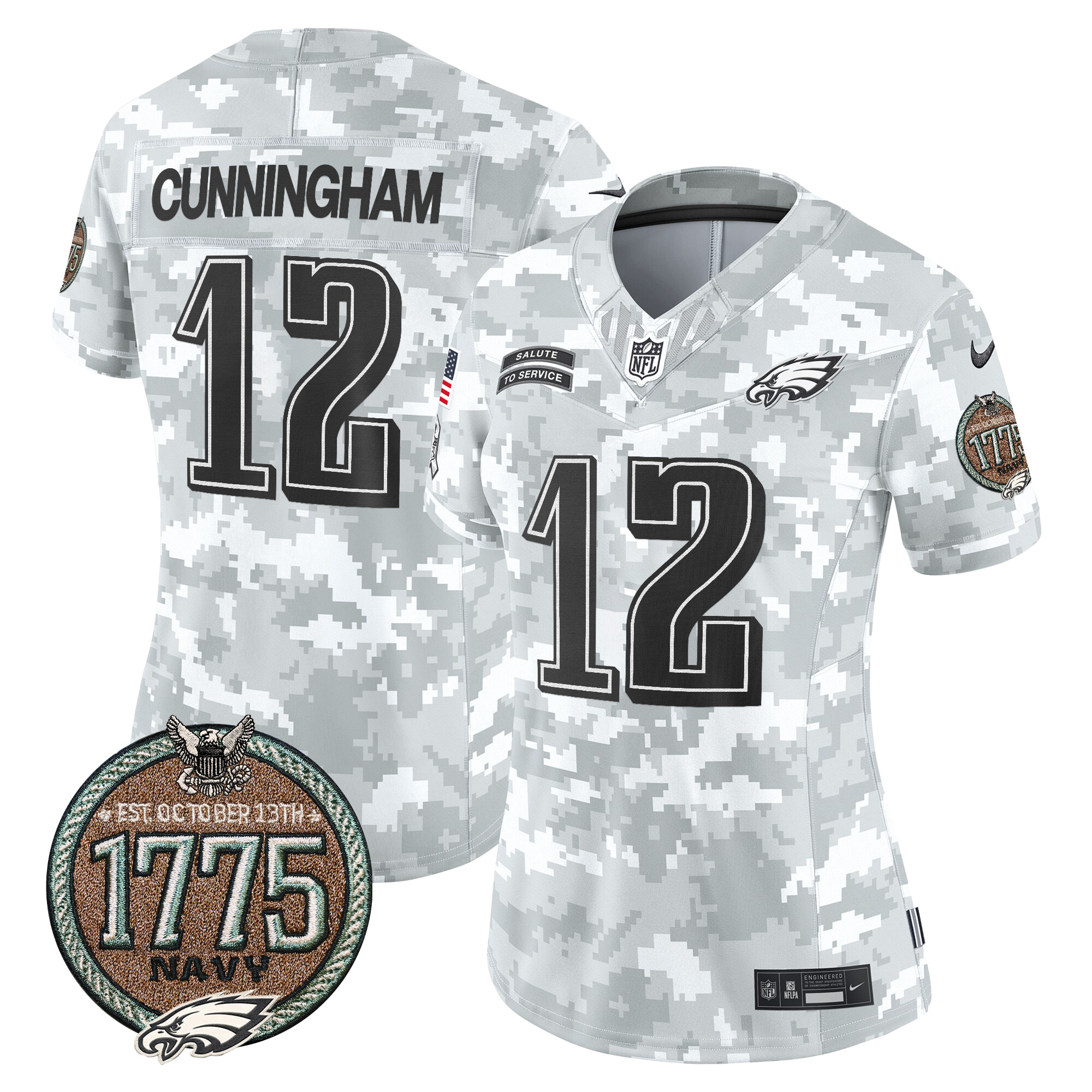 Women's Randall Cunningham Philadelphia Eagles 2024 Salute to Service Establishment Year Patch Vapor Limited Navy Jersey - All Stitched