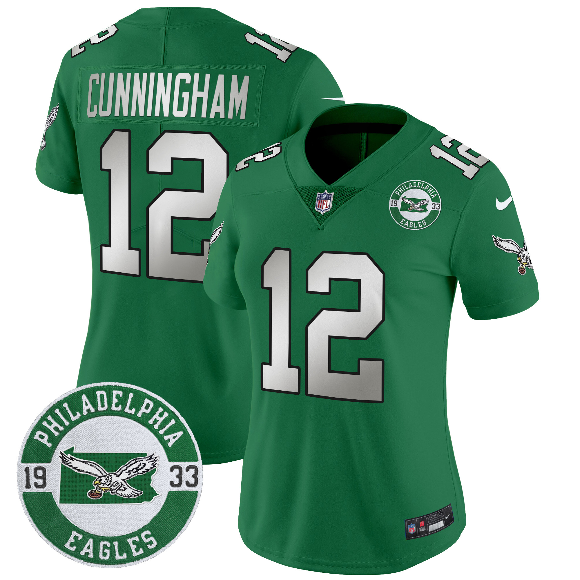 Women's Randall Cunningham Philadelphia Eagles 2024 Throwback Vapor Limited Kelly Green Jersey - All Stitched