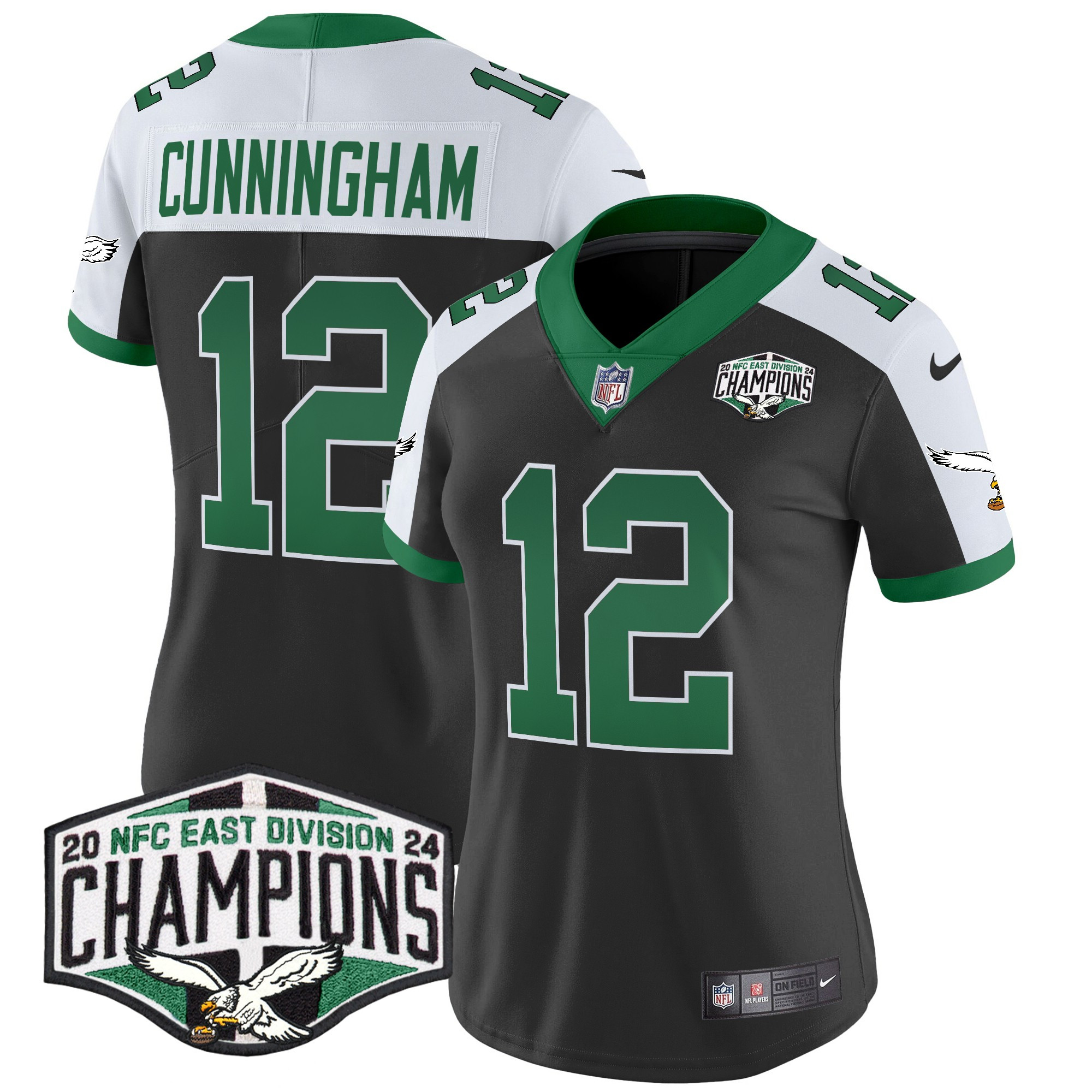Women's Randall Cunningham Philadelphia Eagles Kelly Green 2024 NFC East Division Champions Vapor Limited Black Alternate Jersey - All Stitched