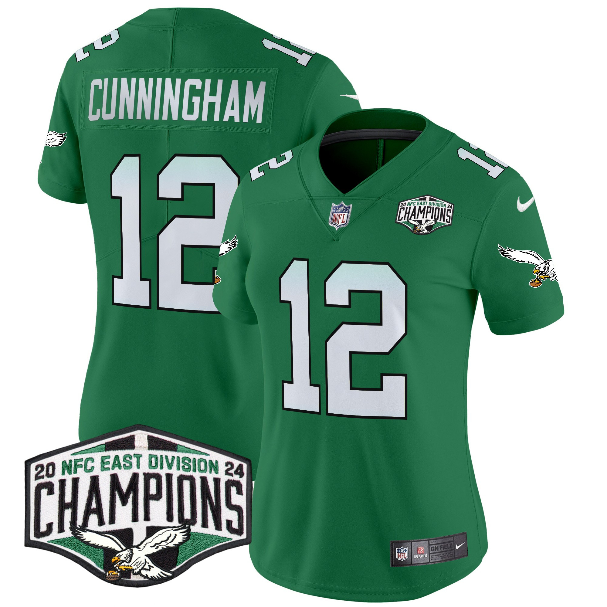 Women's Randall Cunningham Philadelphia Eagles Kelly Green 2024 NFC East Division Champions Vapor Limited Kelly Green Jersey - All Stitched