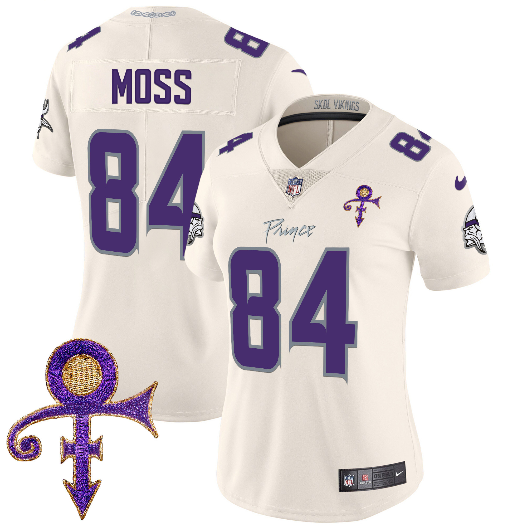 Women's Randy Moss Minnesota Vikings 2024 Prince Vapor Limited Cream Jersey - All Stitched