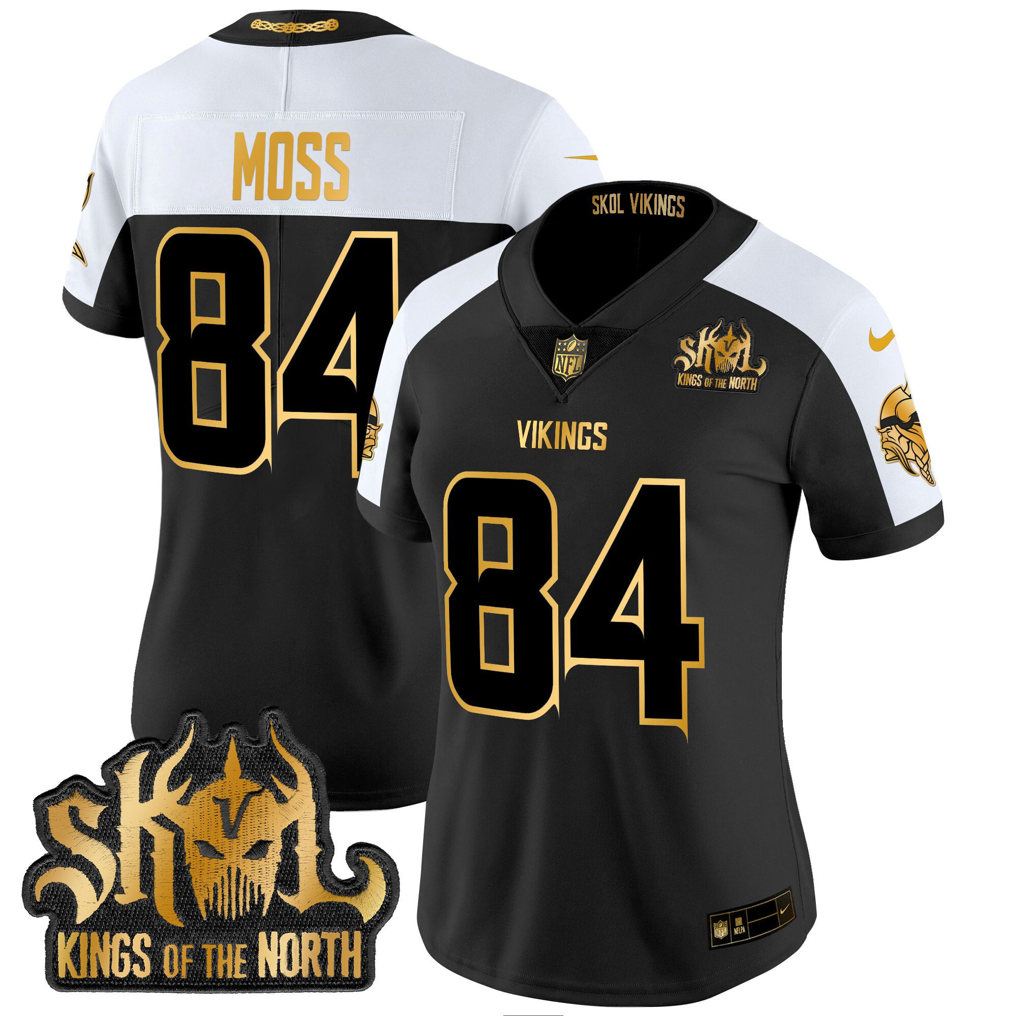 Women's Randy Moss Minnesota Vikings 2024 Winter Warrior Skol Patch Gold Vapor Limited Alternate Jersey - All Stitched