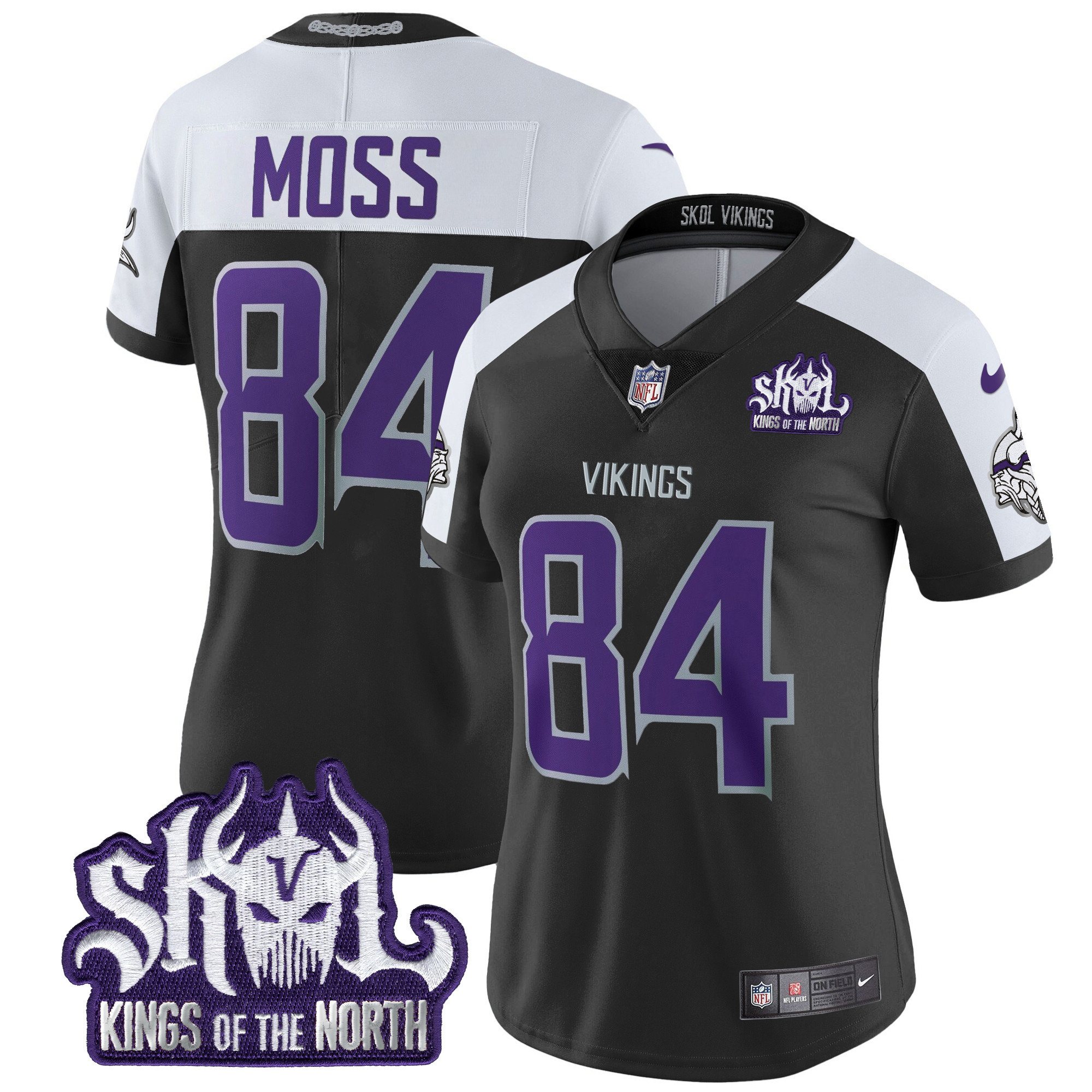 Women's Randy Moss Minnesota Vikings 2024 Winter Warrior Skol Patch Vapor Limited Black Alternate Jersey - All Stitched