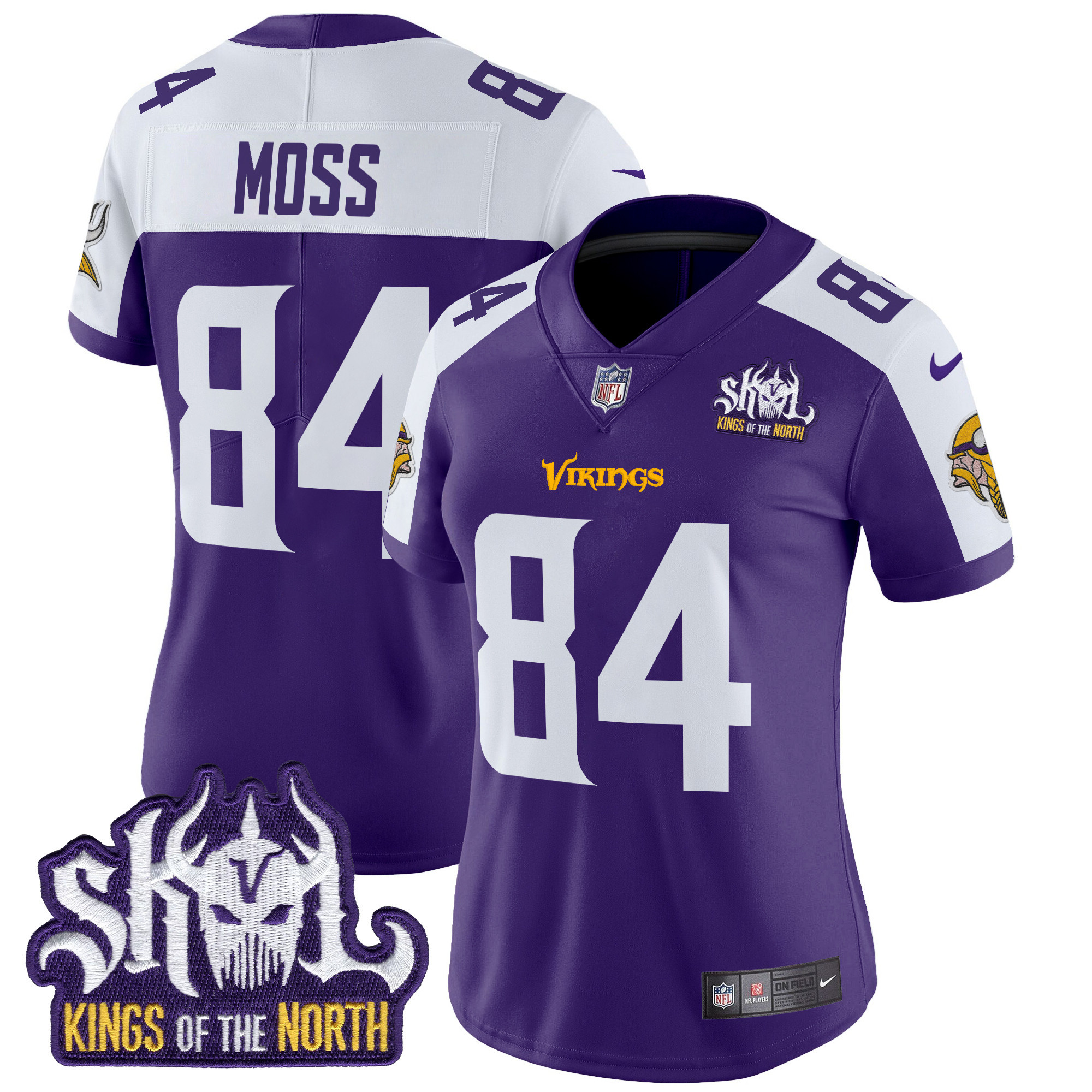 Women's Randy Moss Minnesota Vikings Kings Of The North Patch Vapor Limited Purple Alternate Jersey - All Stitched