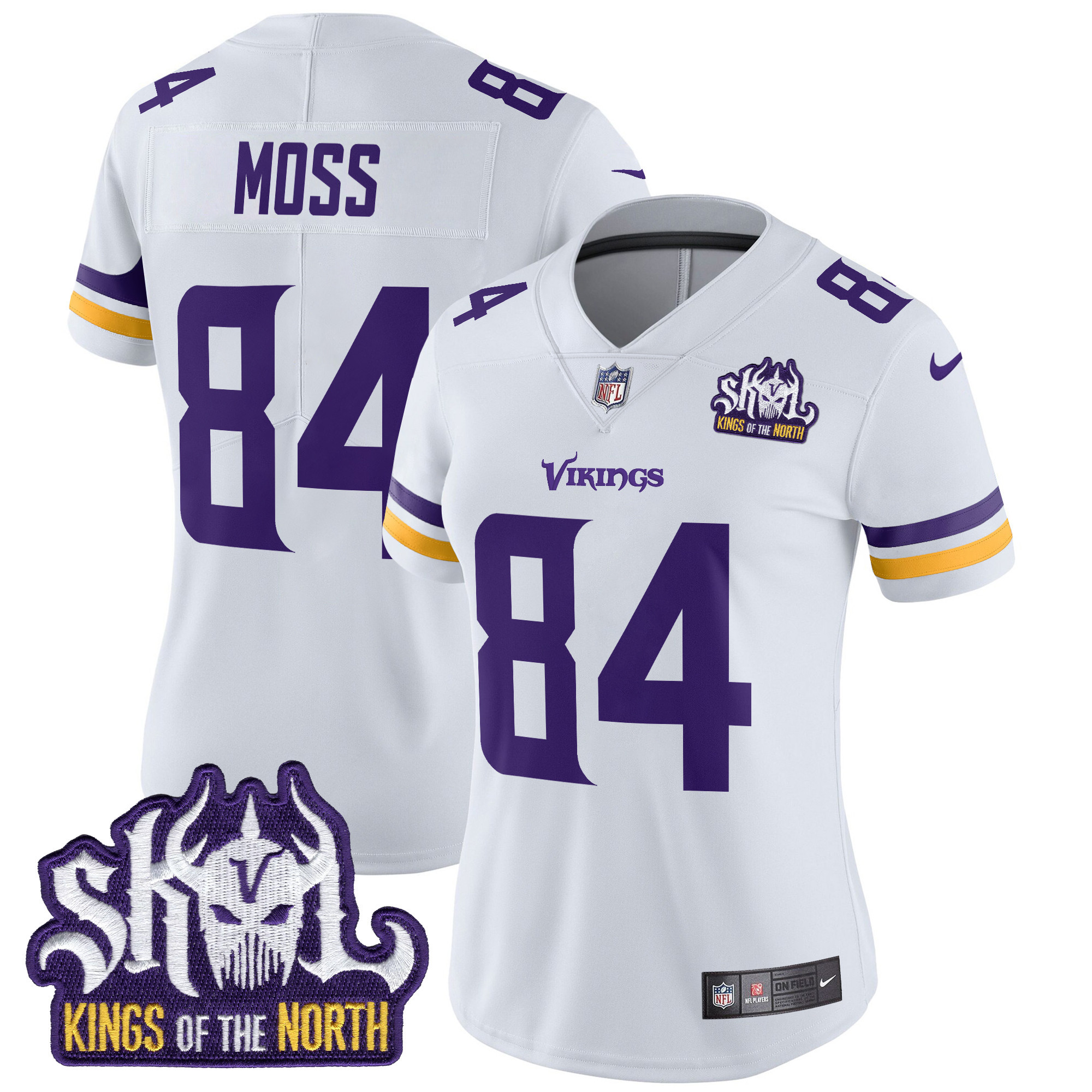 Women's Randy Moss Minnesota Vikings Kings Of The North Patch Vapor Limited White Jersey - All Stitched