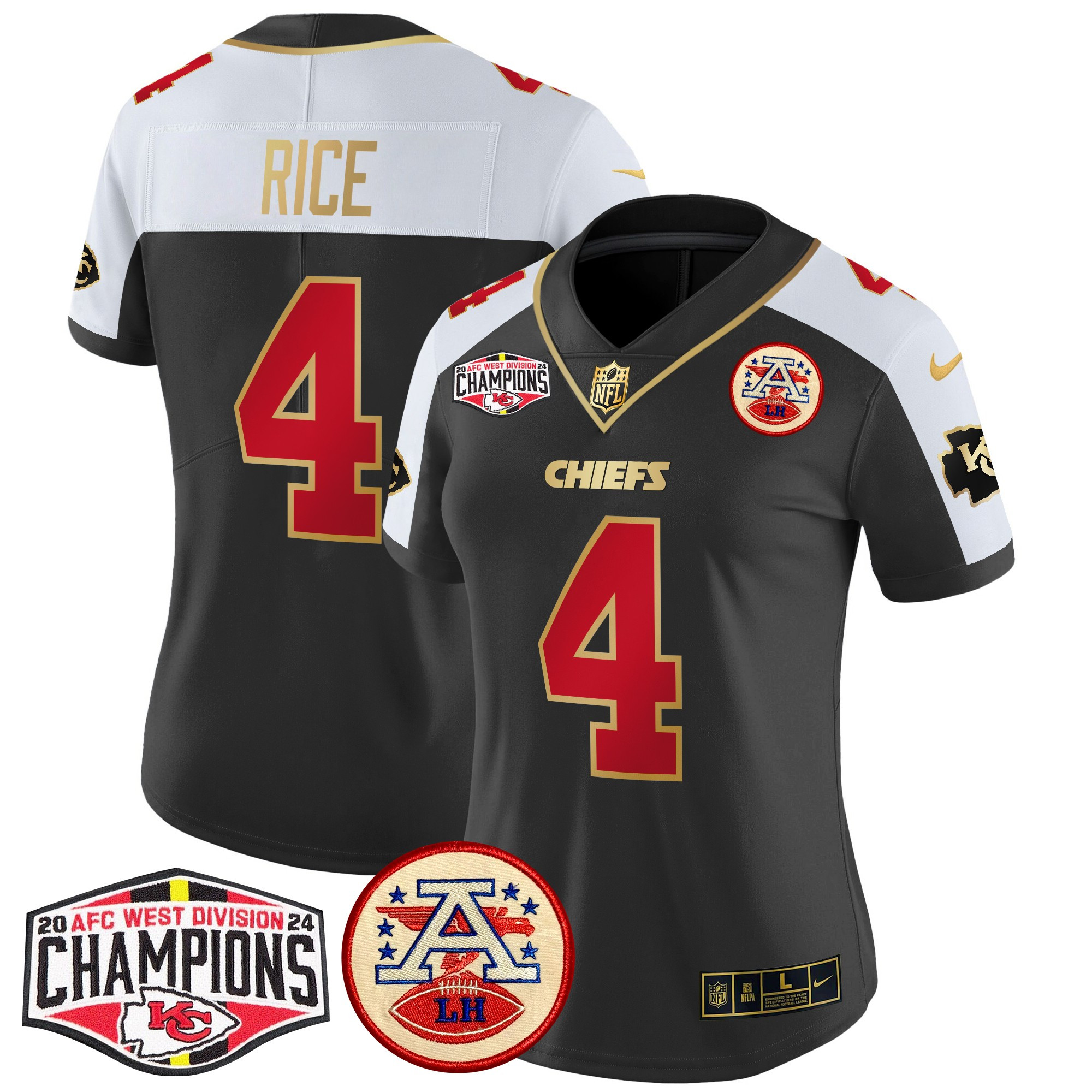 Women's Rashee Rice Kansas City Chiefs 2024 AFC West Division Champions Patch Vapor Limited Black Alternate Jersey - All Stitched