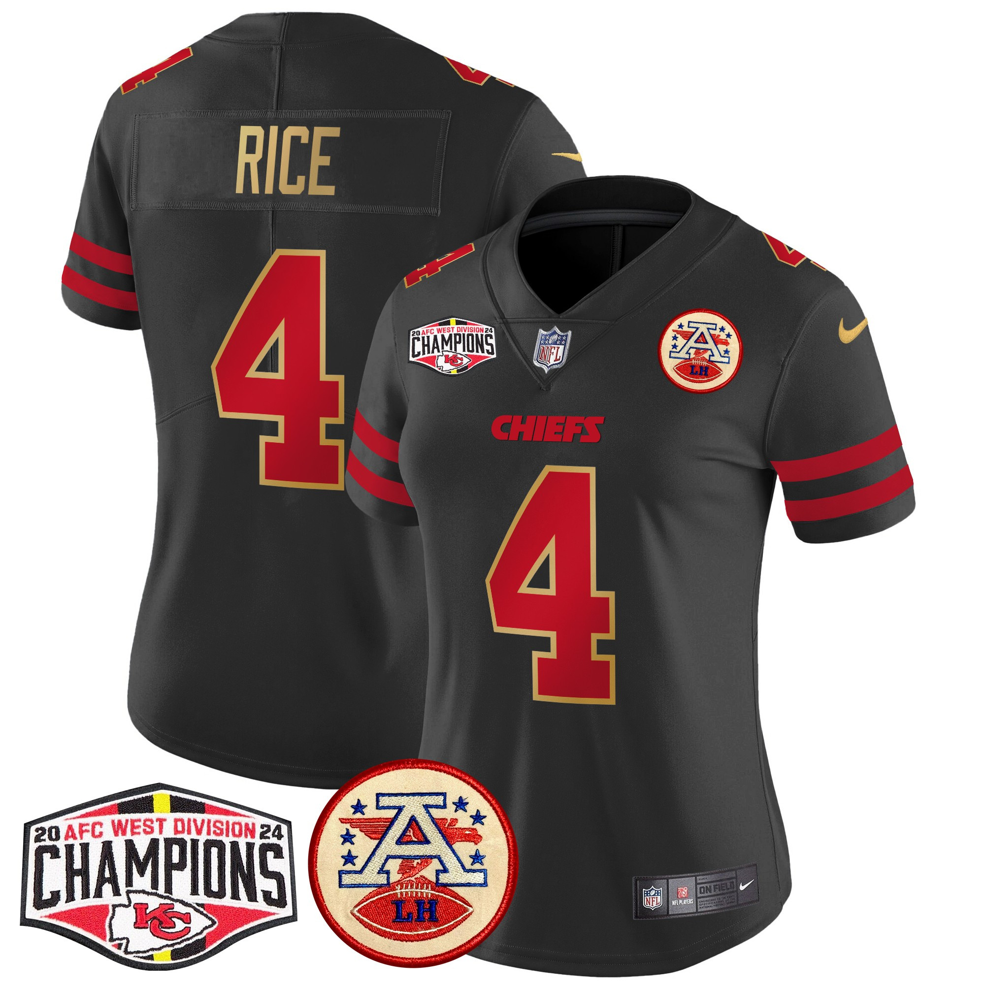 Women's Rashee Rice Kansas City Chiefs 2024 AFC West Division Champions Patch Vapor Limited Gold Trim Jersey - All Stitched