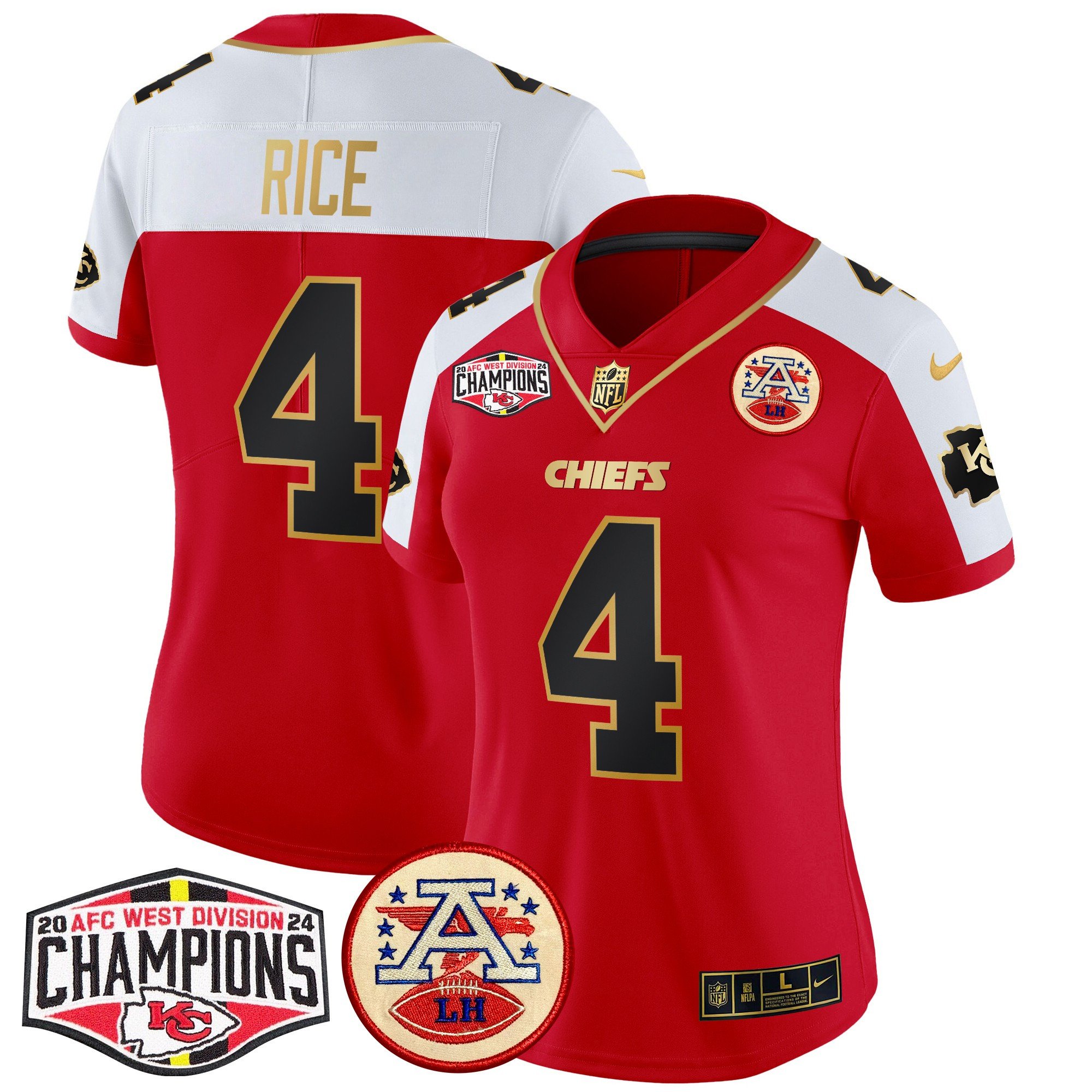 Women's Rashee Rice Kansas City Chiefs 2024 AFC West Division Champions Patch Vapor Limited Red Alternate Jersey - All Stitched