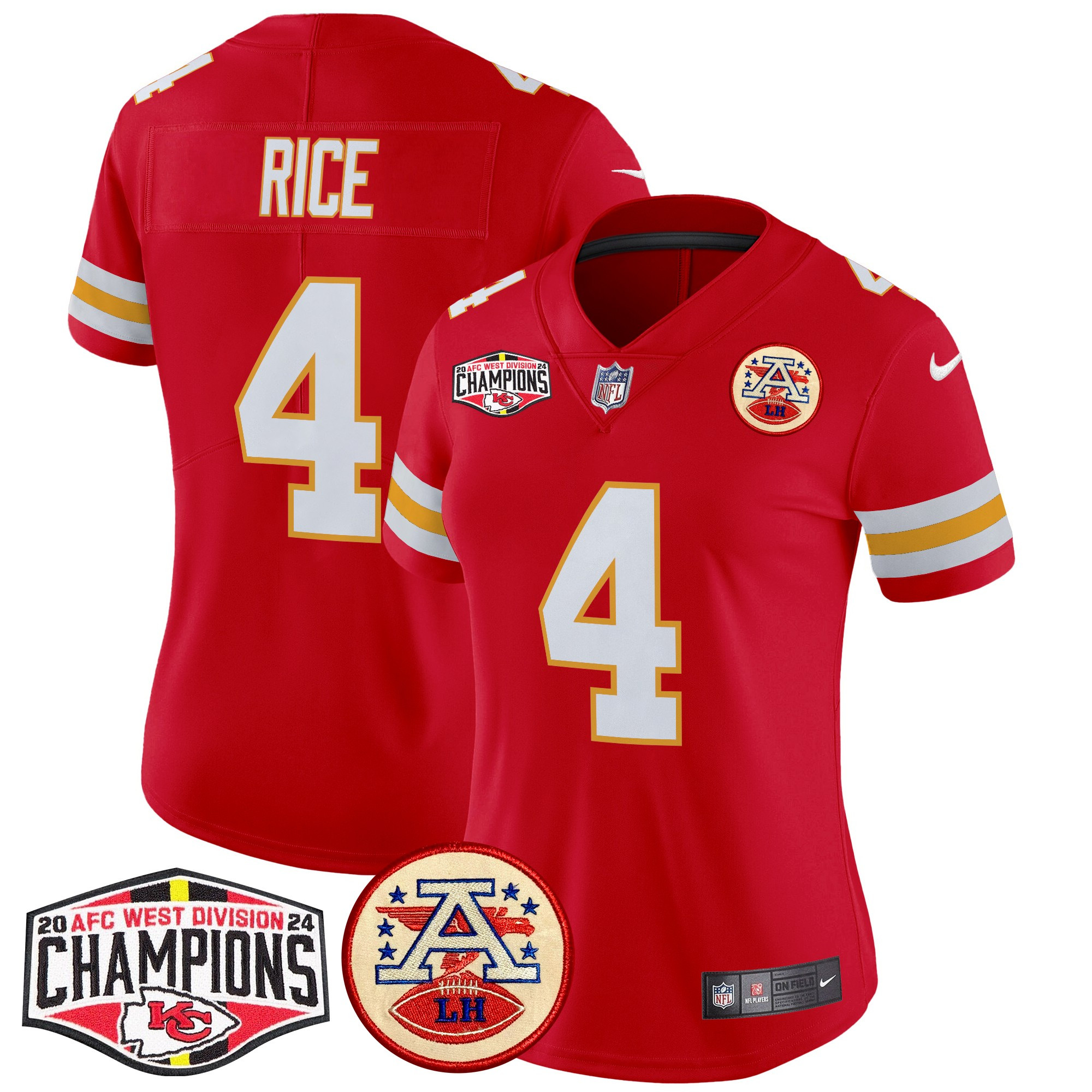 Women's Rashee Rice Kansas City Chiefs 2024 AFC West Division Champions Patch Vapor Limited Red Jersey - All Stitched