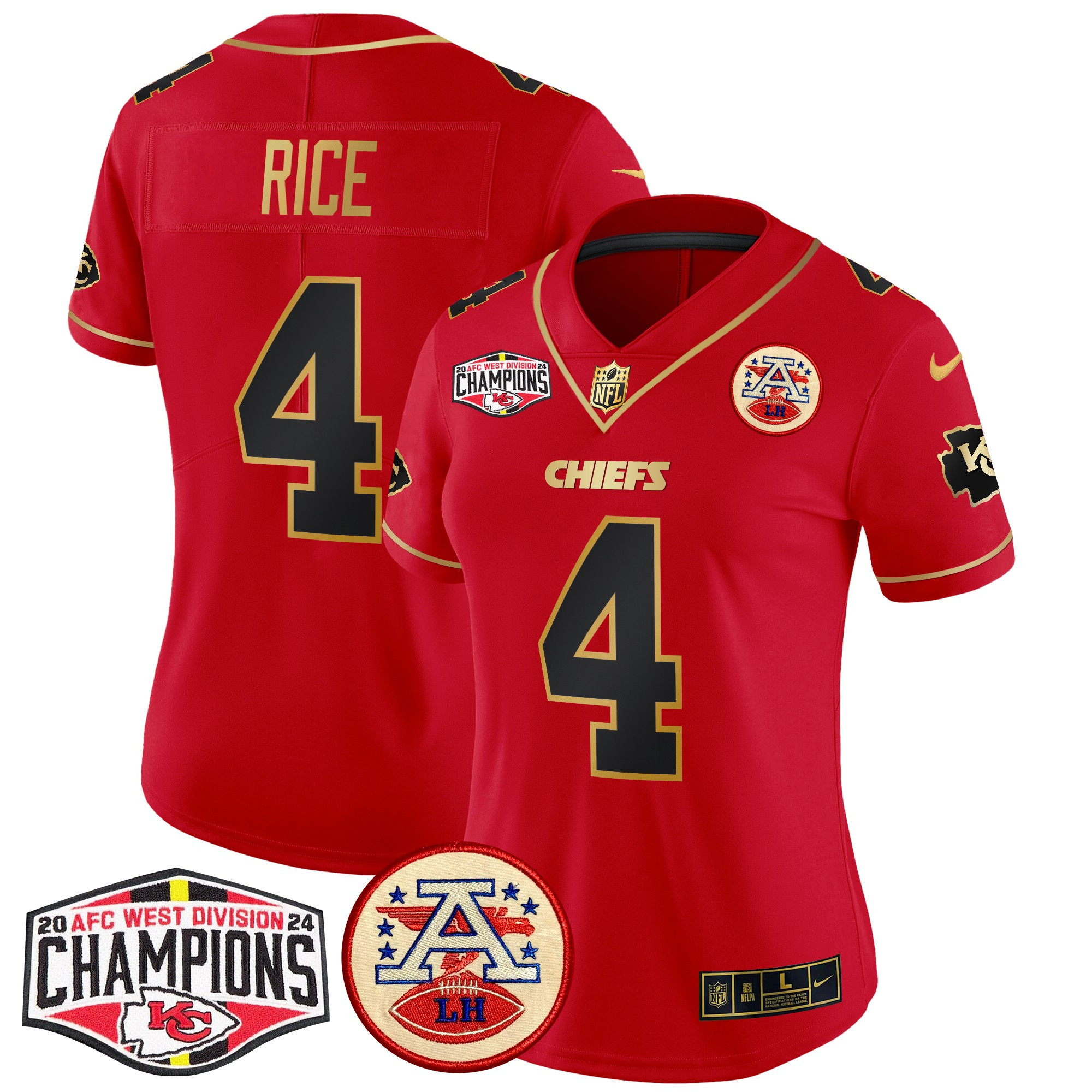 Women's Rashee Rice Kansas City Chiefs 2024 AFC West Division Champions Patch Vapor Limited Red Special Jersey - All Stitched