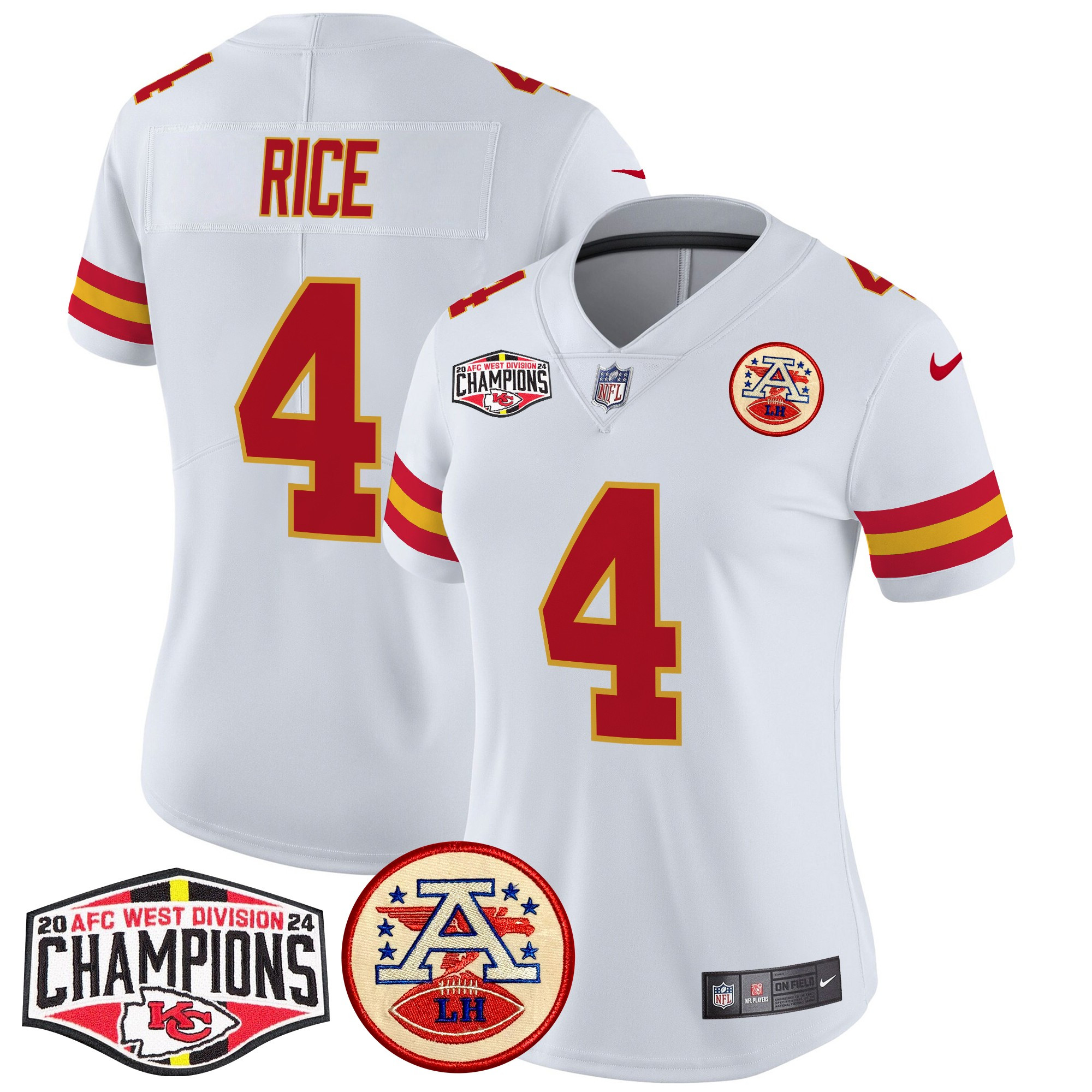 Women's Rashee Rice Kansas City Chiefs 2024 AFC West Division Champions Patch Vapor Limited White Jersey - All Stitched