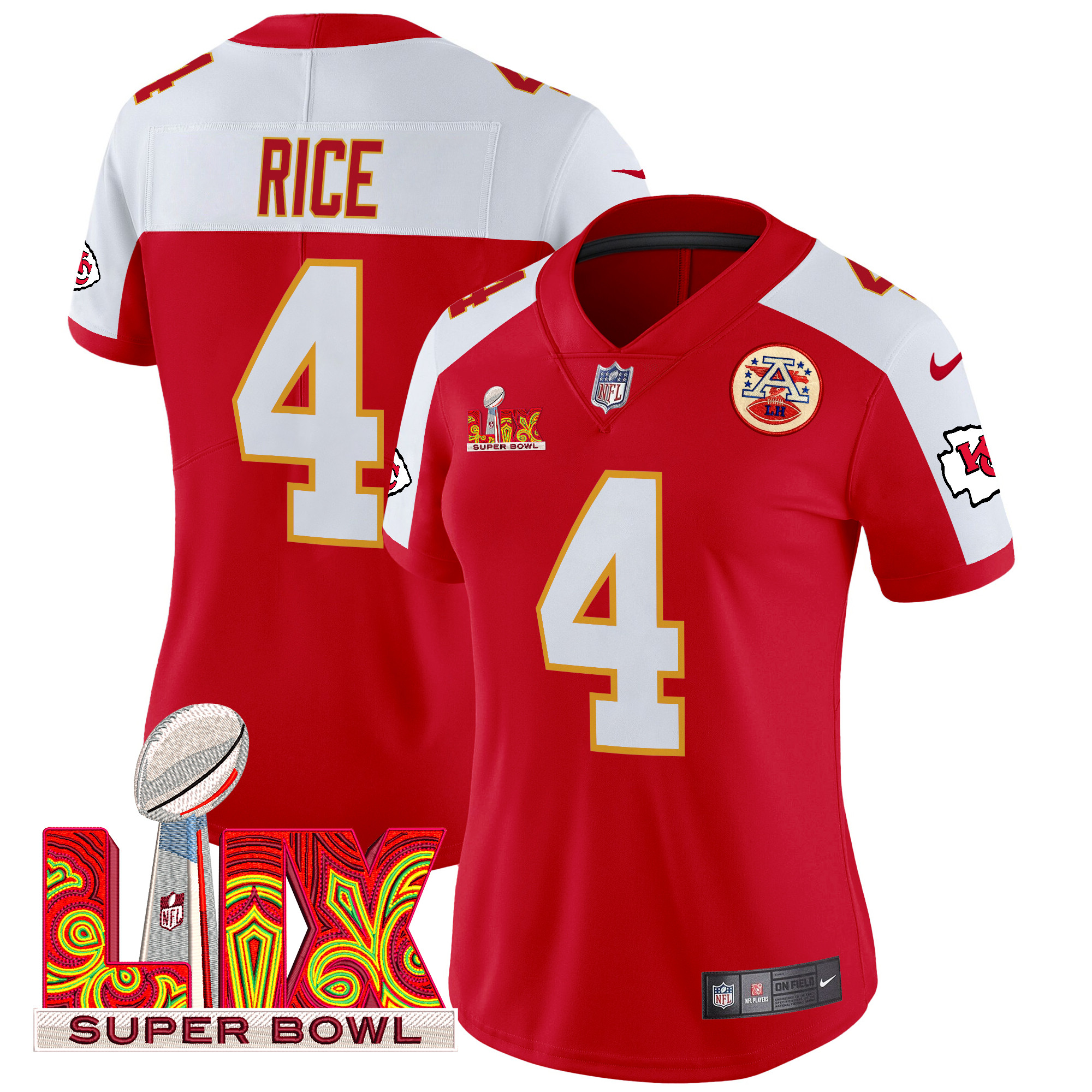 Women's Rashee Rice Kansas City Chiefs Super Bowl LIX Patch Vapor Limited Red Alternate Jersey - All Stitched