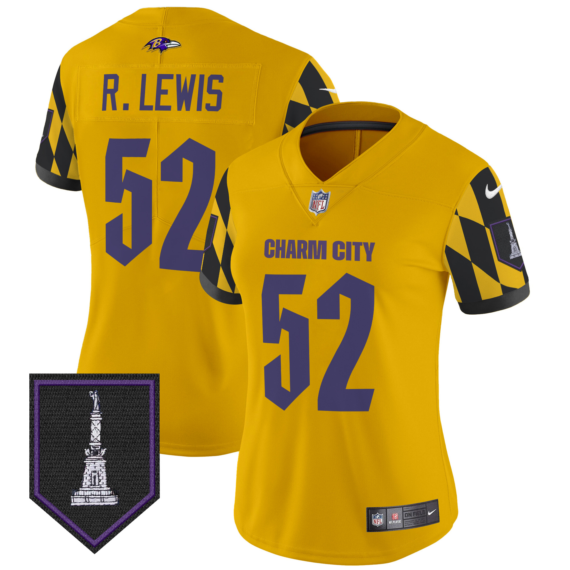 Women's Ray Lewis Baltimore Ravens City Edition Patch Vapor Limited Gold Jersey - All Stitched