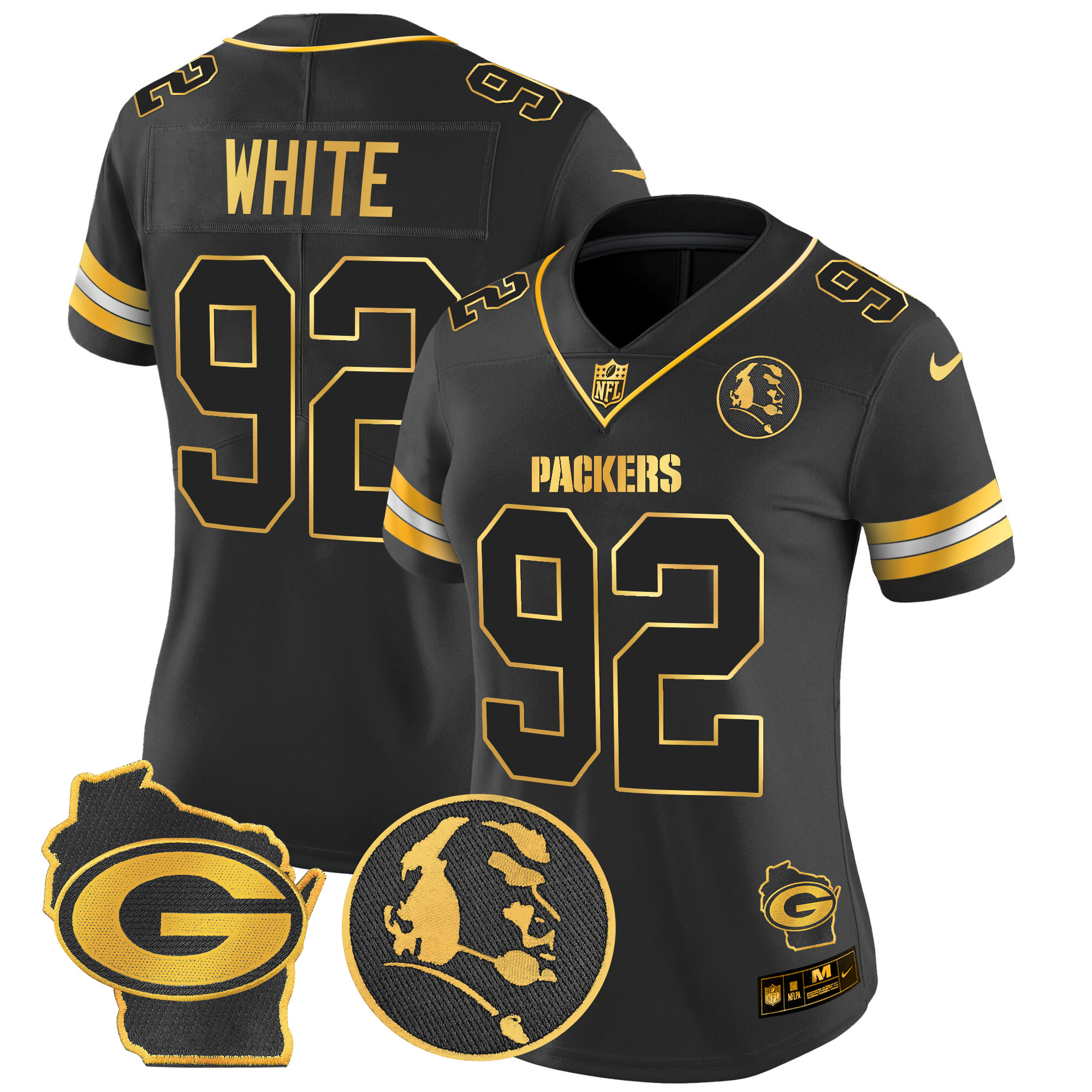 Women's Reggie White Green Bay Packers John Madden & Home Patch Gold Vapor Limited Black Gold Jersey - All Stitched