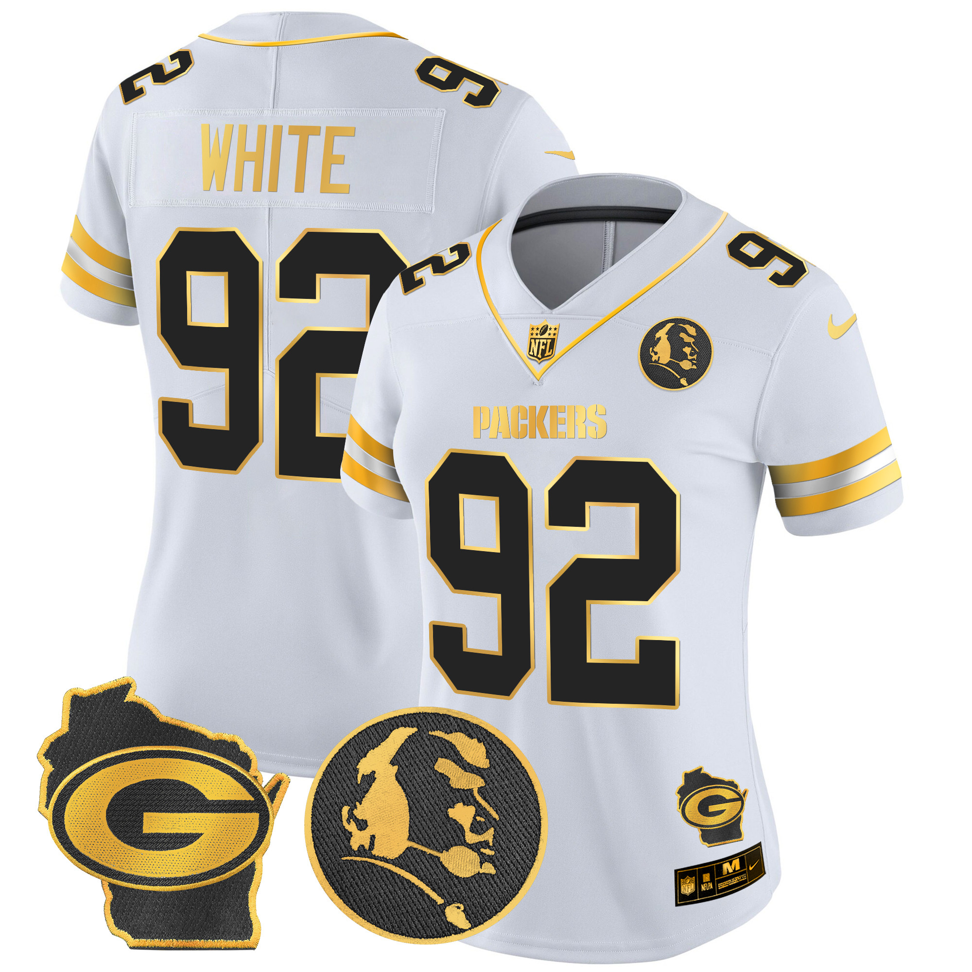 Women's Reggie White Green Bay Packers John Madden & Home Patch Gold Vapor Limited White Gold Jersey - All Stitched