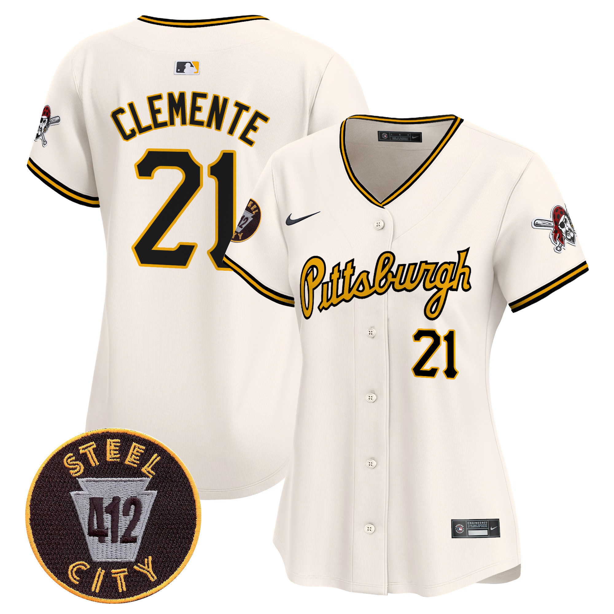 Women's Roberto Clemente Pittsburgh Pirates 412 Patch Vapor Premier Limited Cream Jersey V4 - All Stitched