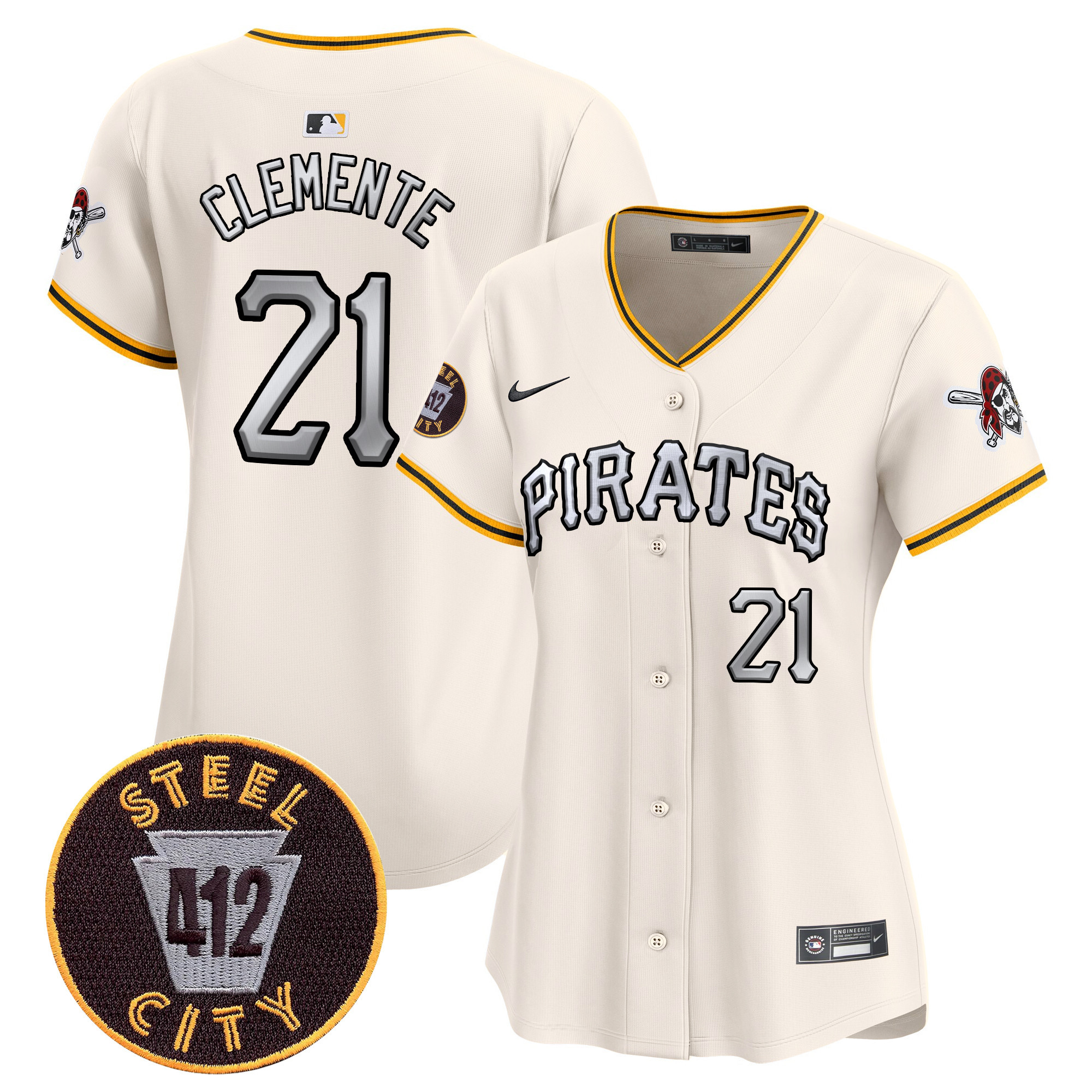 Women's Roberto Clemente Pittsburgh Pirates 412 Patch Vapor Premier Limited Cream Jersey V6 - All Stitched