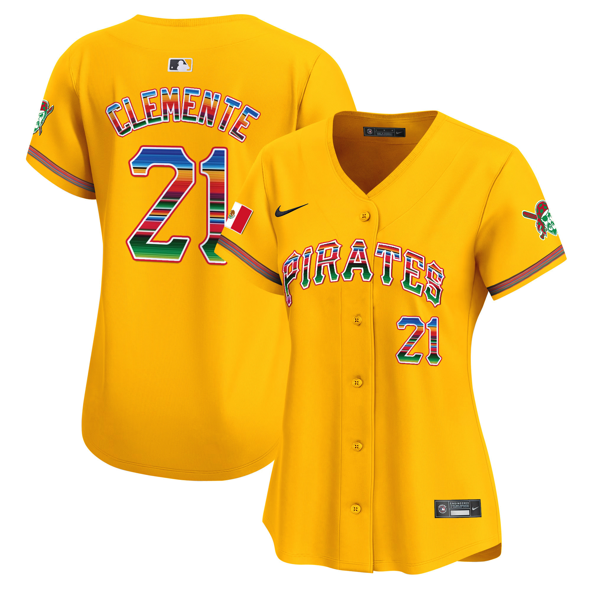 Women's Roberto Clemente Pittsburgh Pirates Mexico Vapor Premier Limited Gold Jersey - All Stitched