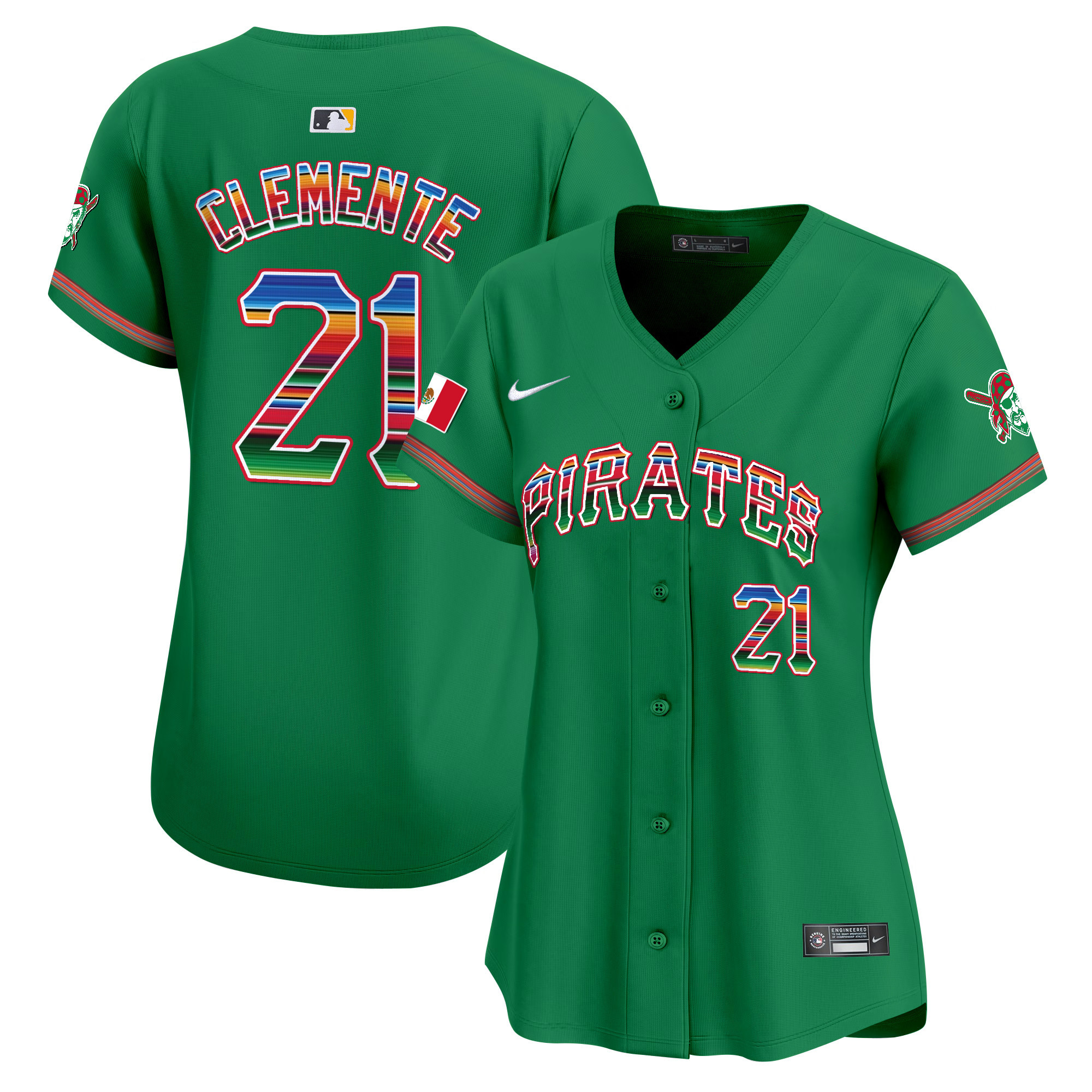 Women's Roberto Clemente Pittsburgh Pirates Mexico Vapor Premier Limited Green Jersey - All Stitched