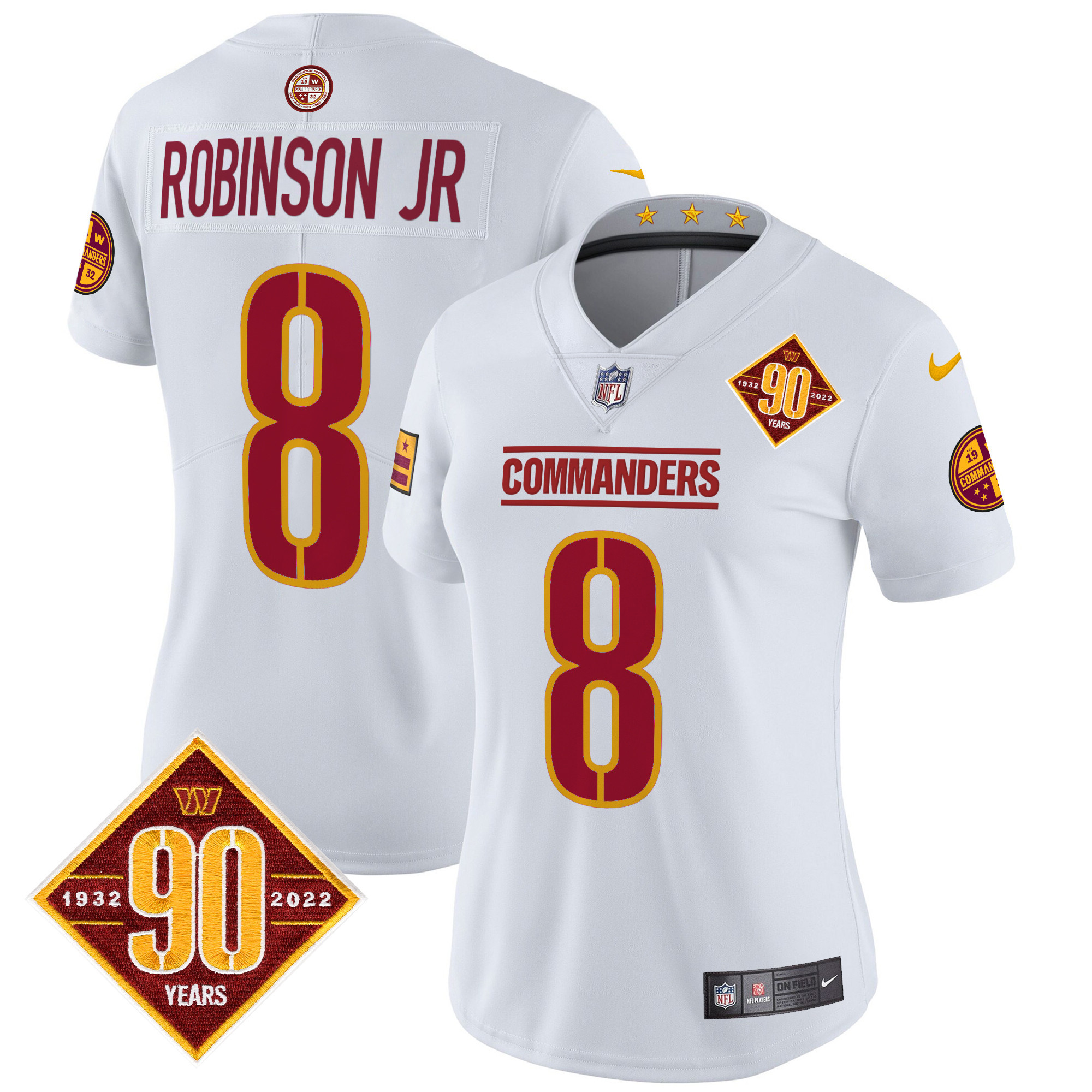 Women's Robinson Jr. Washington Commanders 90th Anniversary Patch Vapor Limited White Jersey - All Stitched