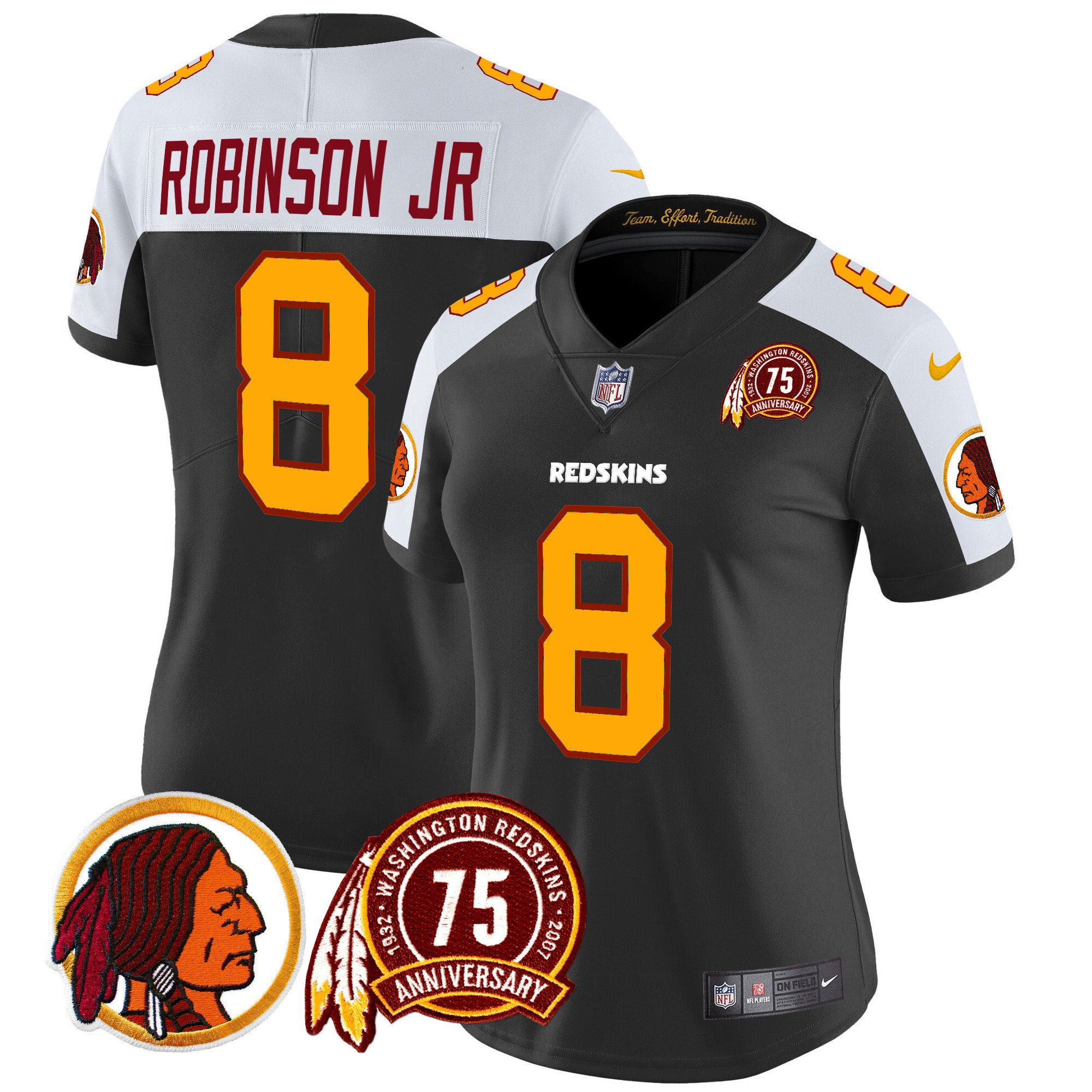 Women's Robinson Jr. Washington Redskins 75th Patch Throwback Vapor Limited Black Alternate Jersey - All Stitched