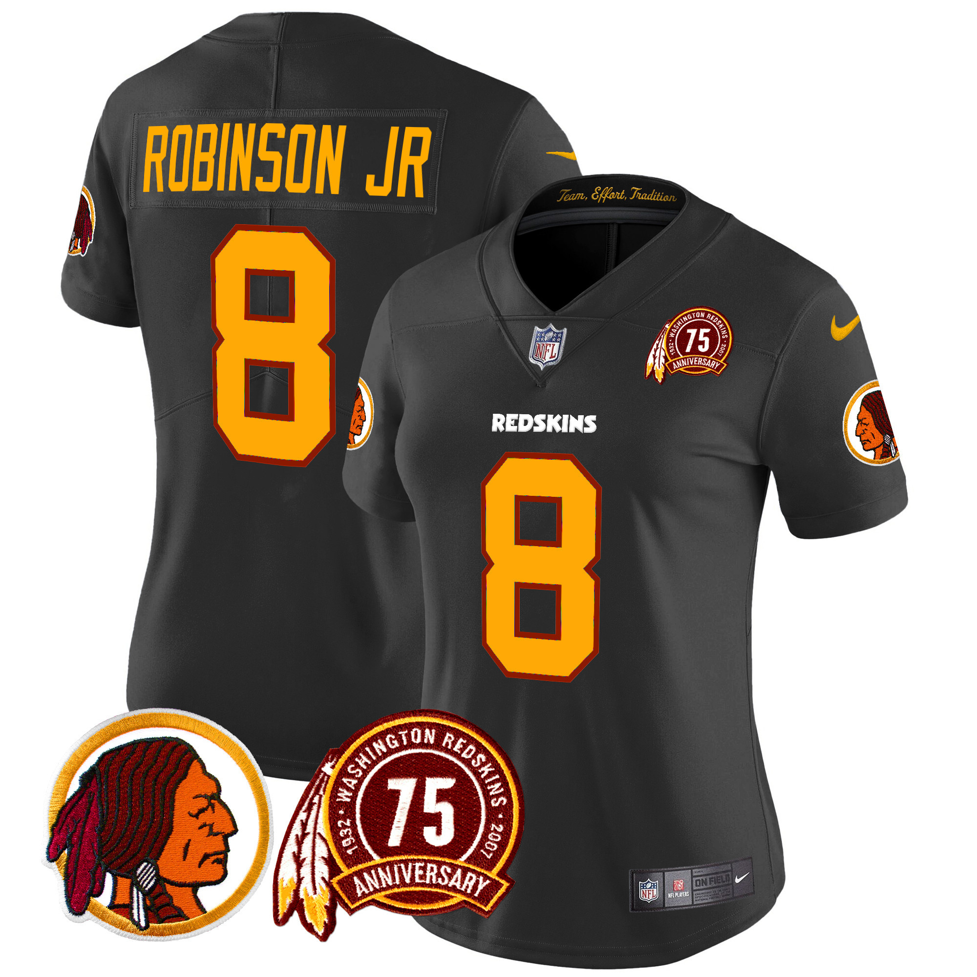 Women's Robinson Jr. Washington Redskins 75th Patch Throwback Vapor Limited Black Jersey - All Stitched