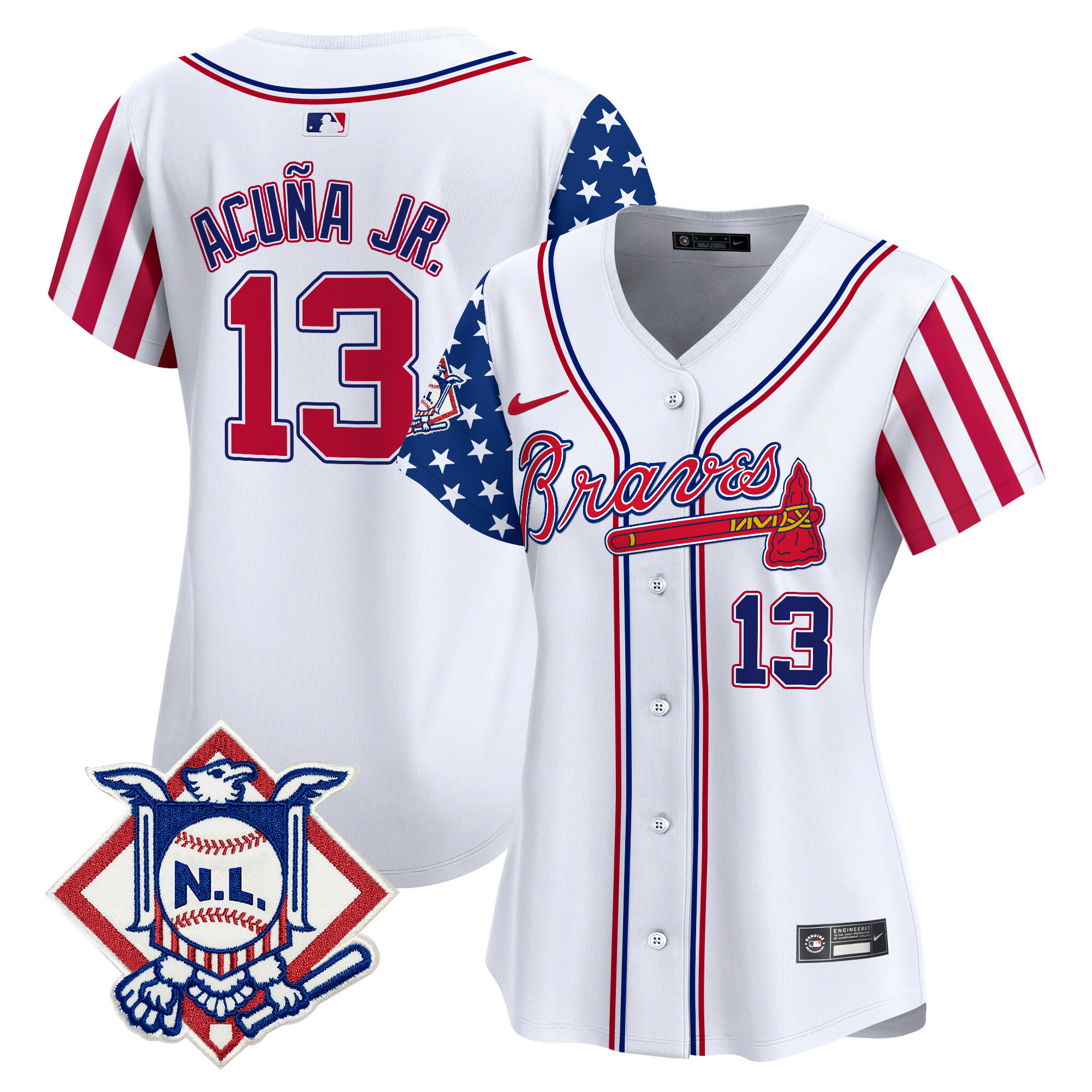 Women's Ronald Acuna Jr. Atlanta Braves 2024 Fourth of July Vapor Premier Limited White Jersey V2 - All Stitched