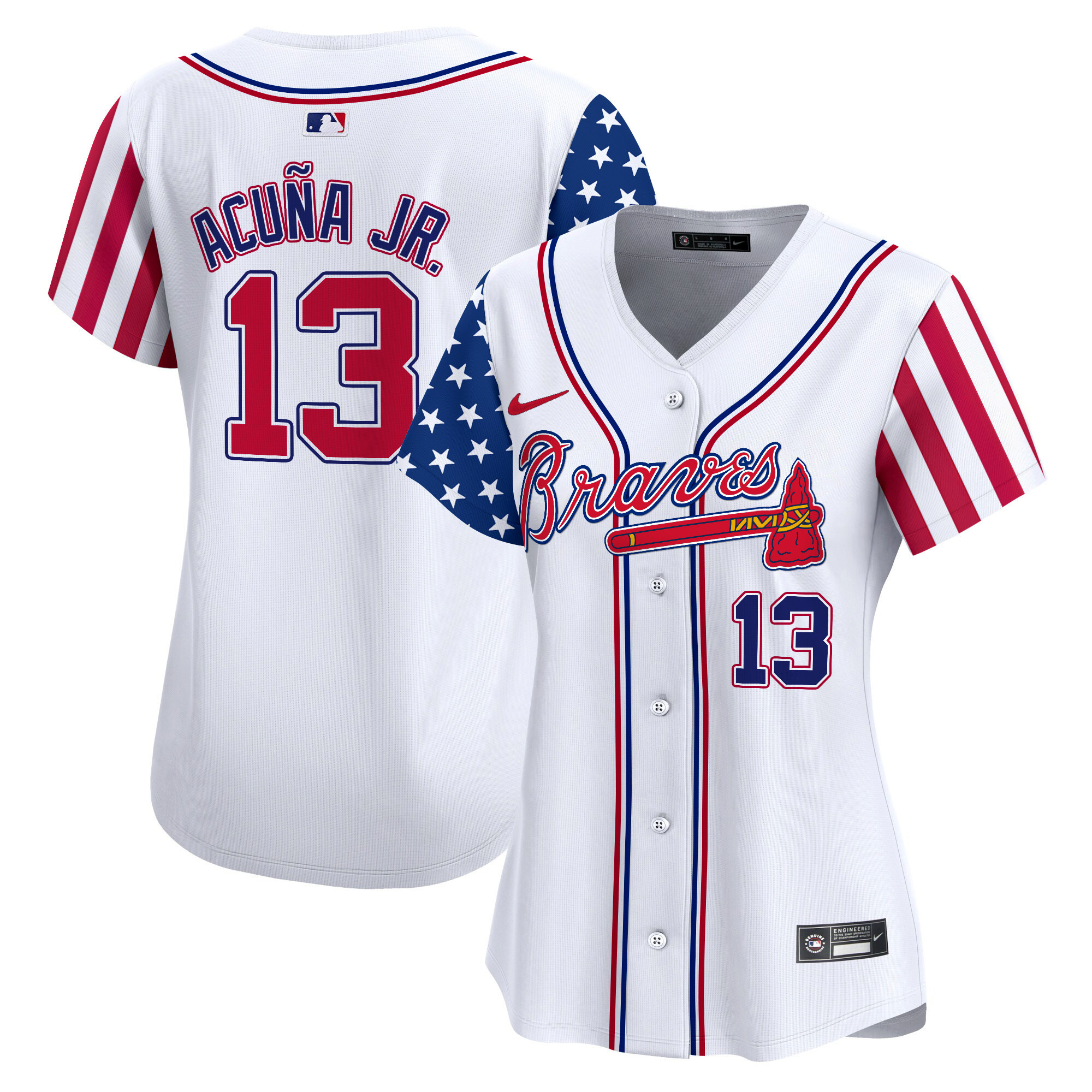 Women's Ronald Acuna Jr. Atlanta Braves 2024 Independence Day Vapor Premier Limited White Jersey - All Stitched