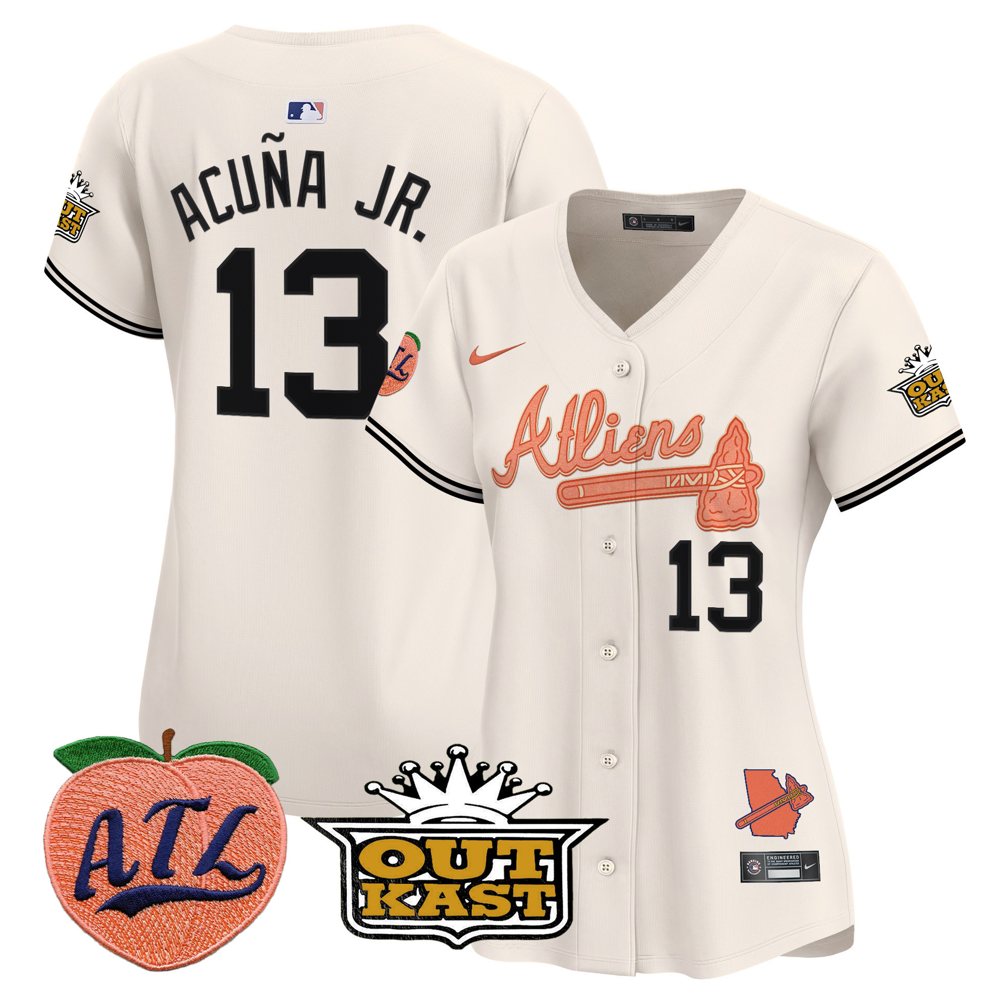 Women's Ronald Acuna Jr. Atlanta Braves Atliens & Peach Vapor Premier Limited Cream Jersey - All Stitched
