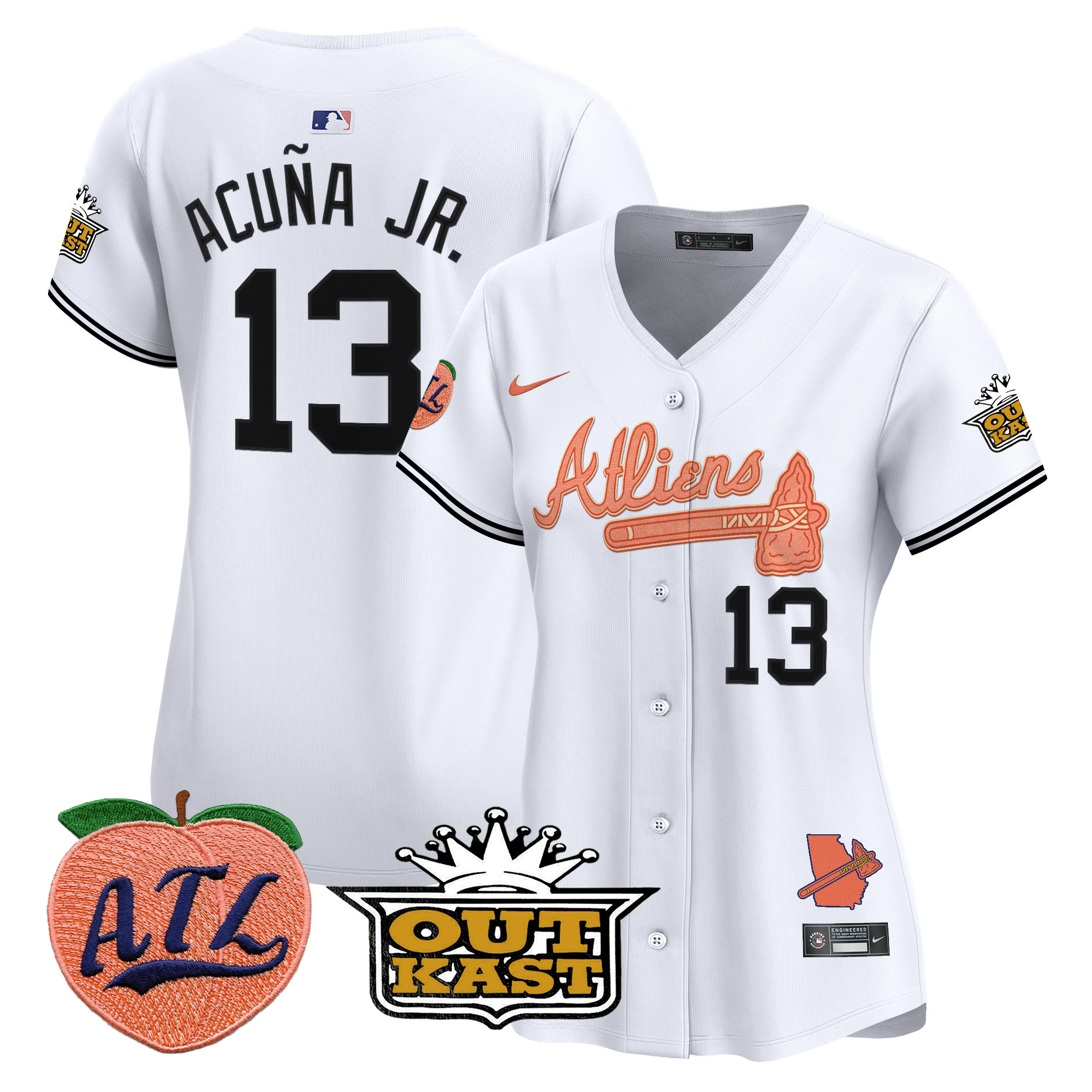 Women's Ronald Acuna Jr. Atlanta Braves Atliens & Peach Vapor Premier Limited White Jersey - All Stitched
