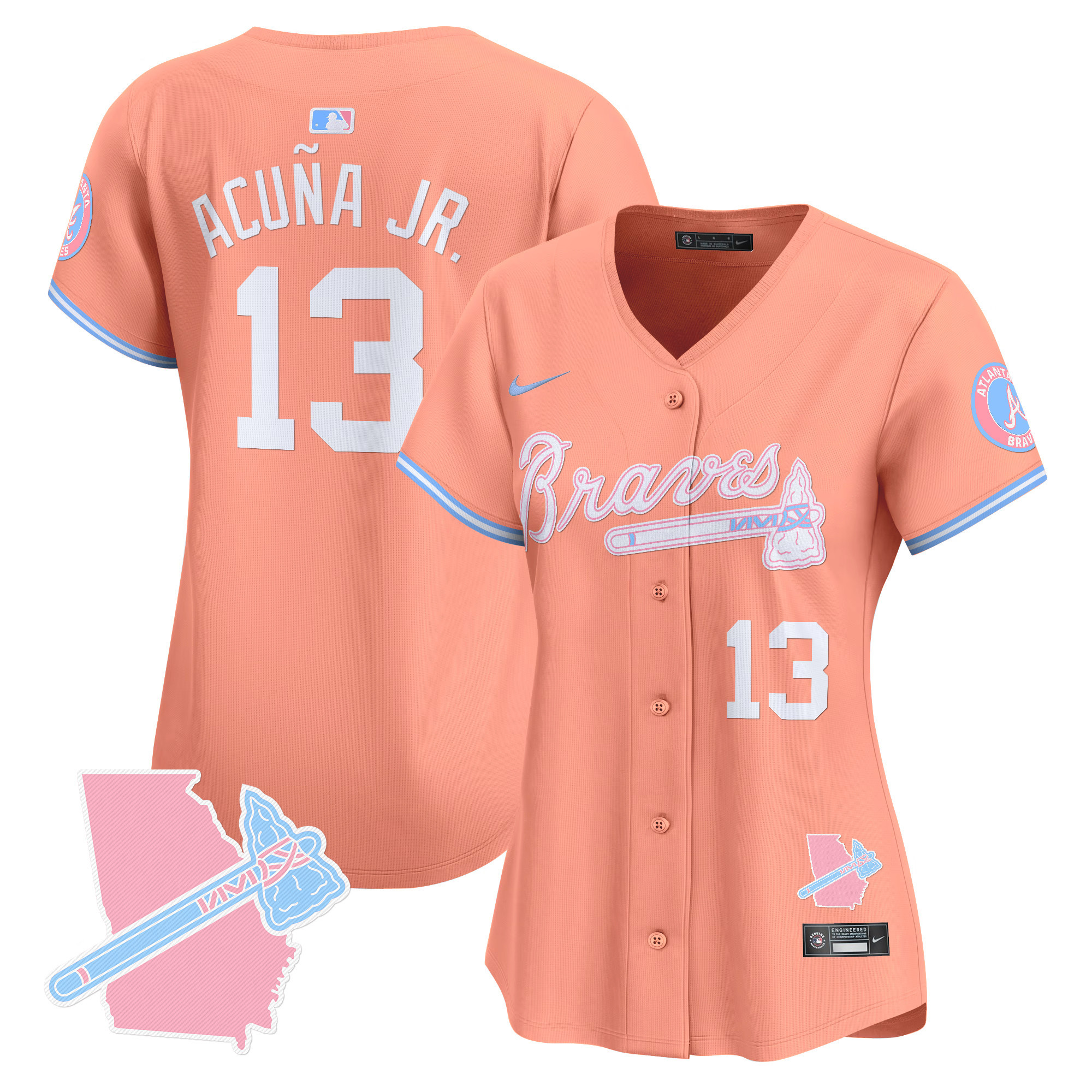 Women's Ronald Acuna Jr. Atlanta Braves Bubblegum Pink Vapor Premier Limited Peach Jersey - All Stitched