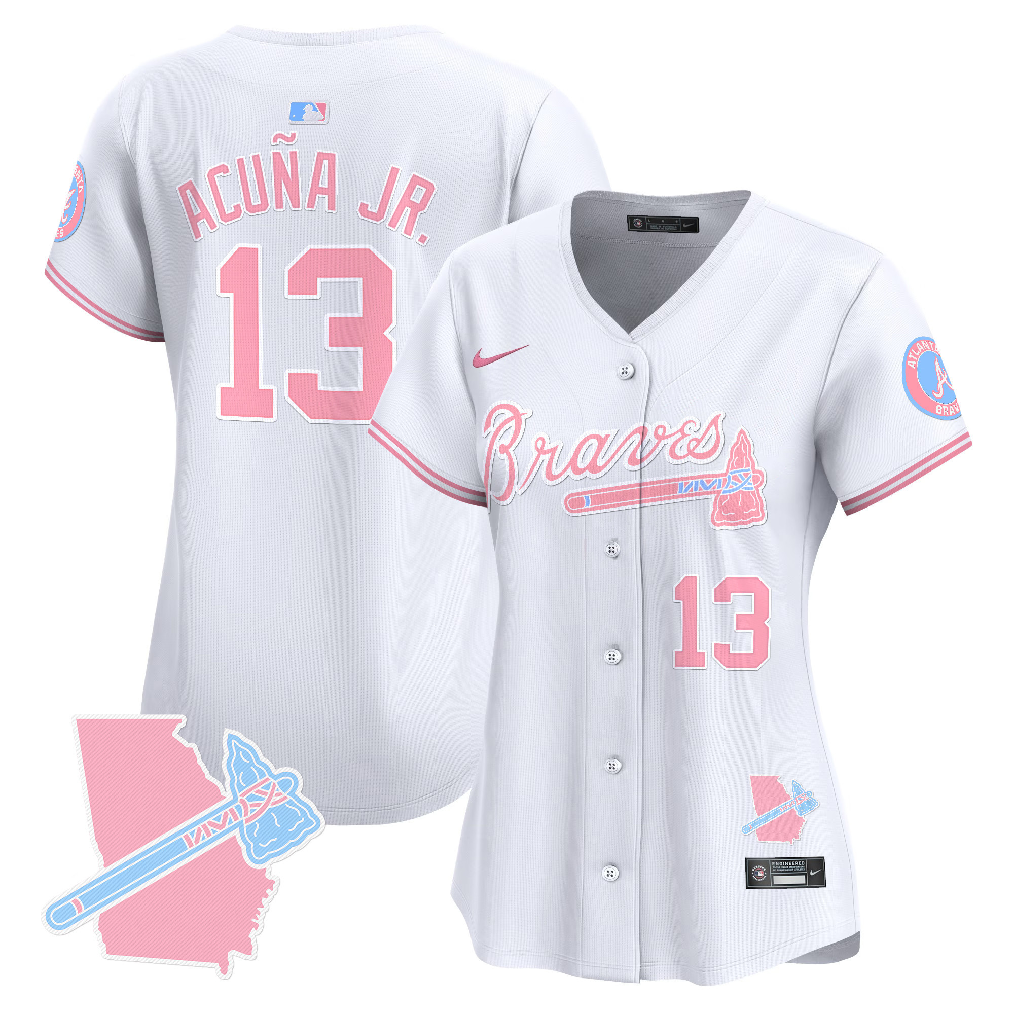 Women's Ronald Acuna Jr. Atlanta Braves Bubblegum Pink Vapor Premier Limited White Jersey - All Stitched