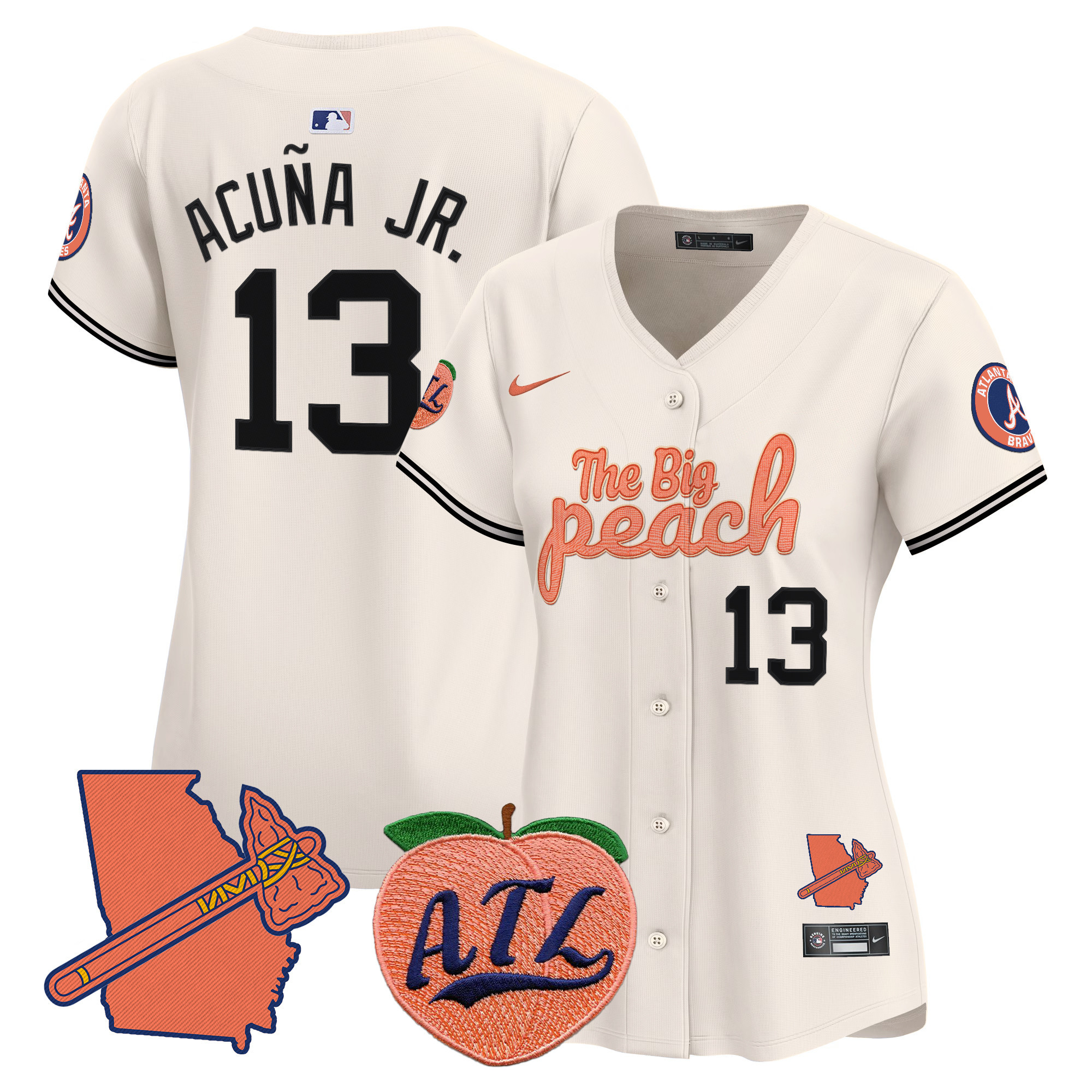 Women's Ronald Acuna Jr. Atlanta Braves The Big Peach Vapor Premier Limited Cream Jersey - All Stitched