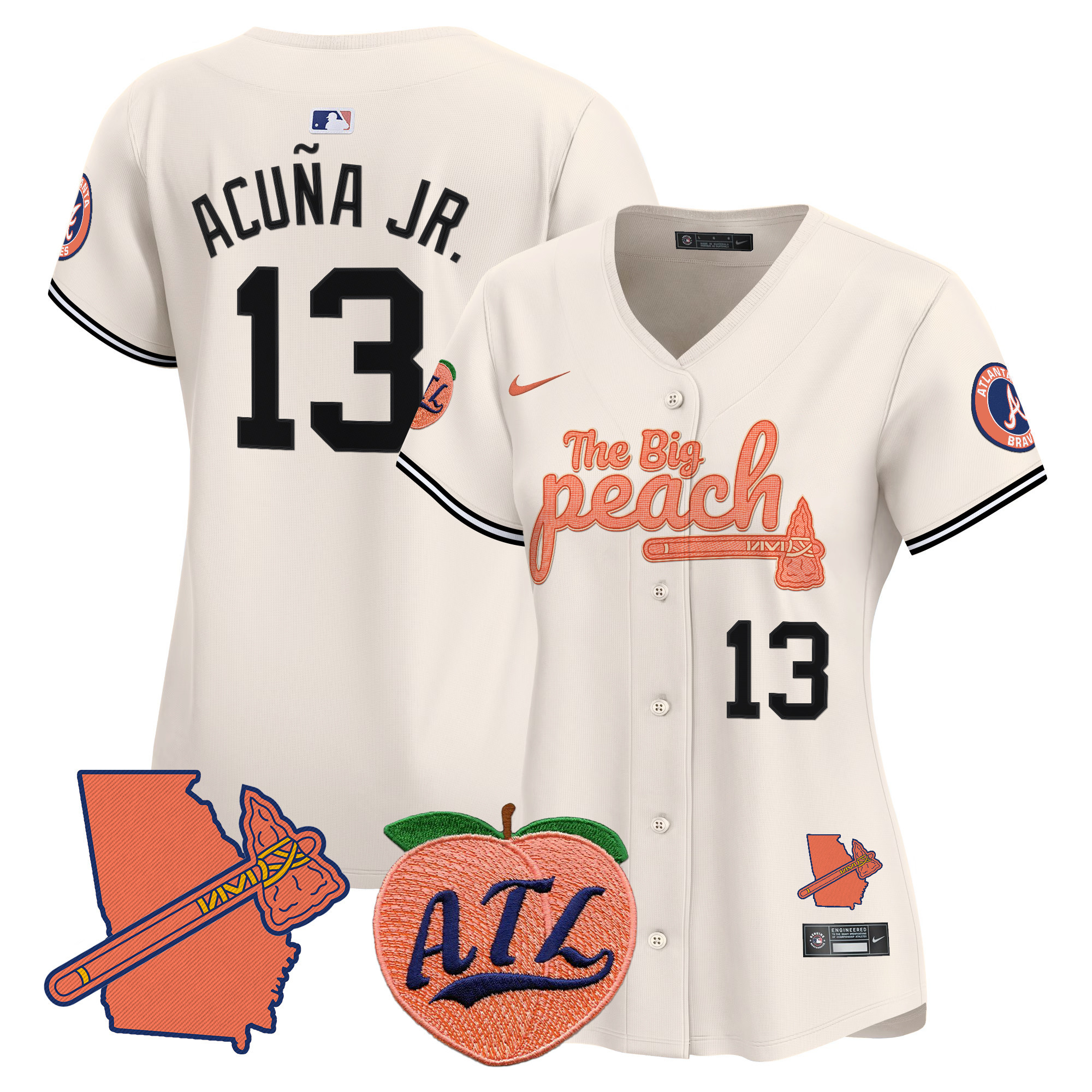 Women's Ronald Acuna Jr. Atlanta Braves The Big Peach Vapor Premier Limited Cream Jersey V2 - All Stitched