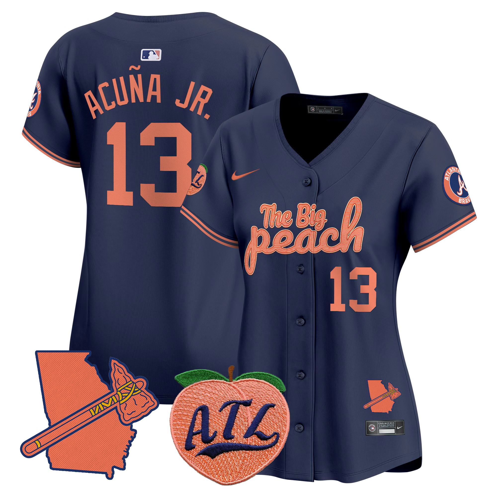 Women's Ronald Acuna Jr. Atlanta Braves The Big Peach Vapor Premier Limited Navy Jersey - All Stitched