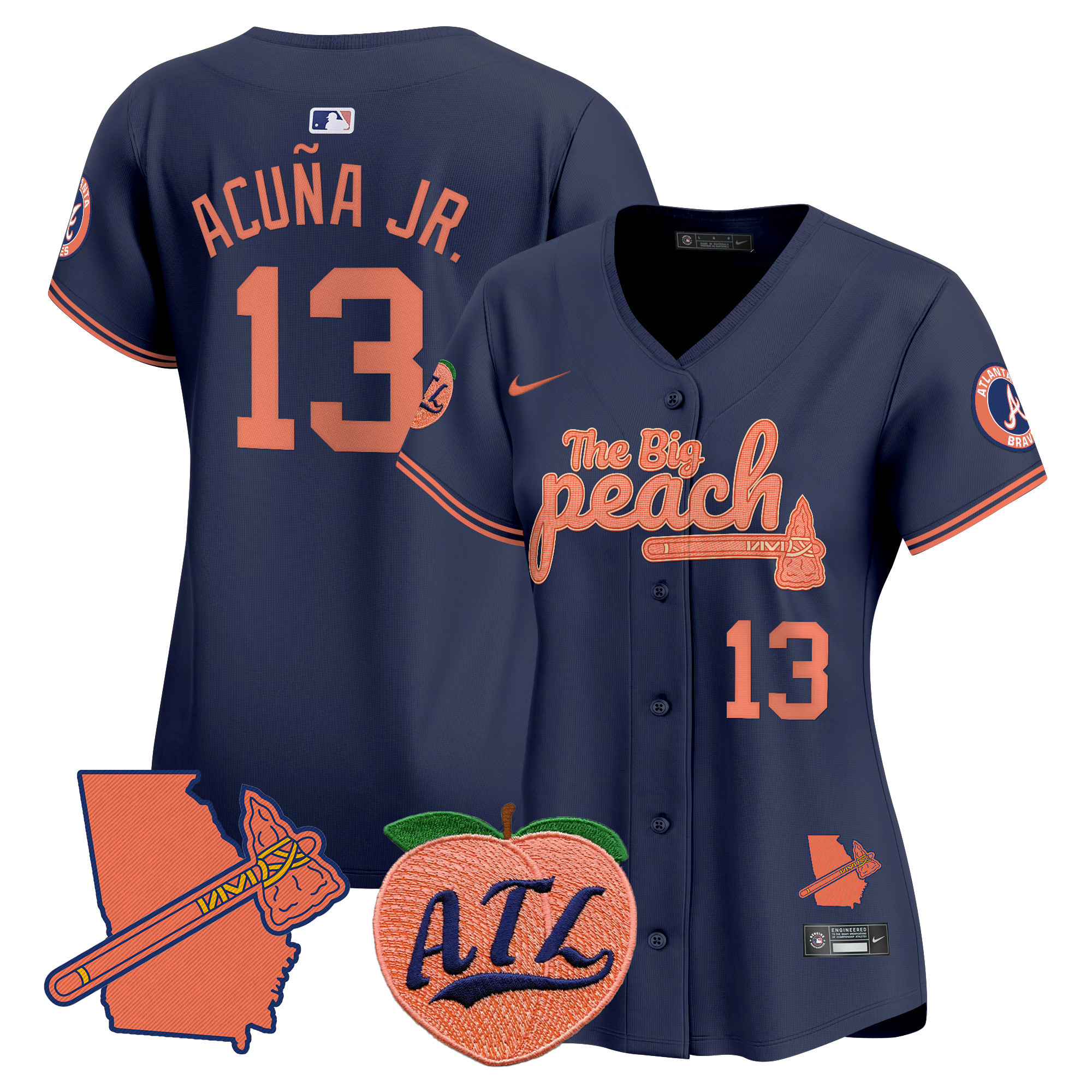 Women's Ronald Acuna Jr. Atlanta Braves The Big Peach Vapor Premier Limited Navy Jersey V2 - All Stitched