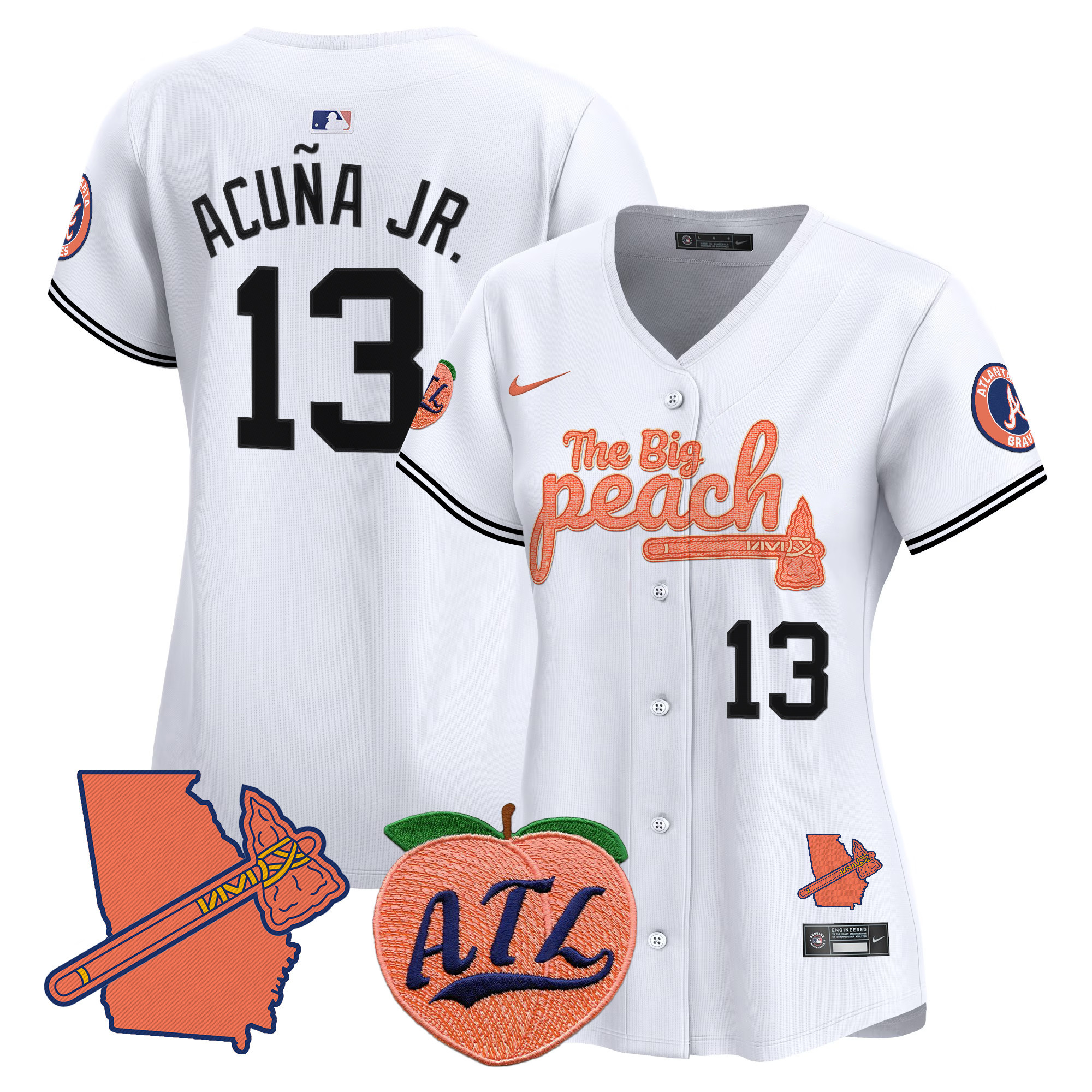Women's Ronald Acuna Jr. Atlanta Braves The Big Peach Vapor Premier Limited White Jersey V2 - All Stitched