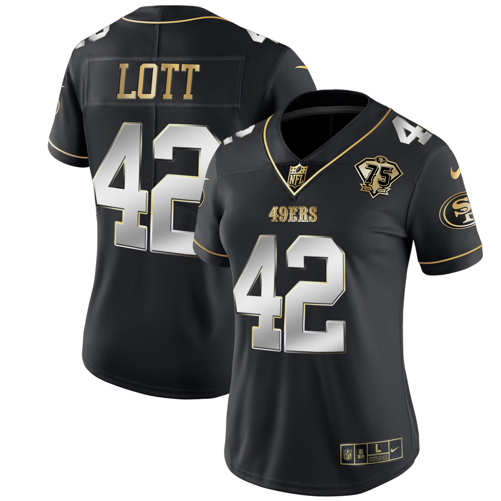 Women's Ronnie Lott San Francisco 49ers 2023 Vapor Gold Limited Black Limited Jersey - All Stitched