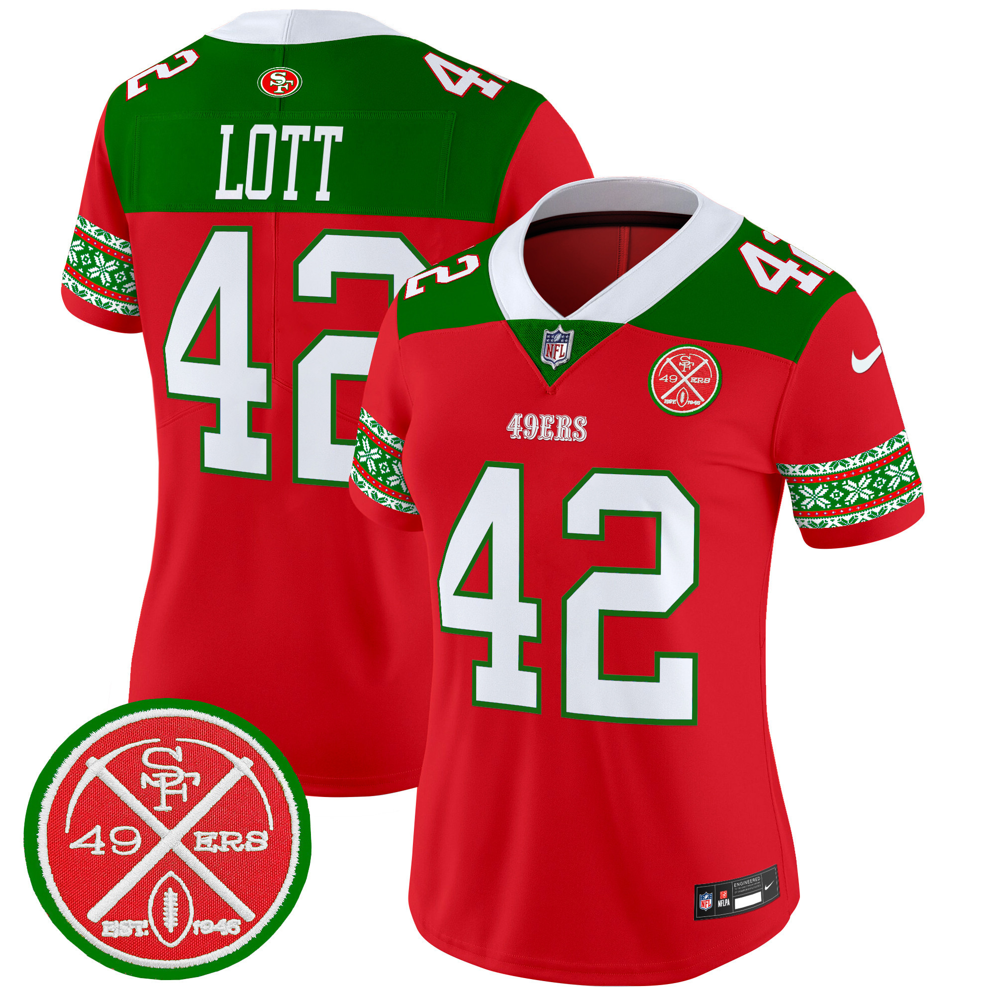 Women's Ronnie Lott San Francisco 49ers 2024 Christmas Vapor Limited Red Jersey - All Stitched